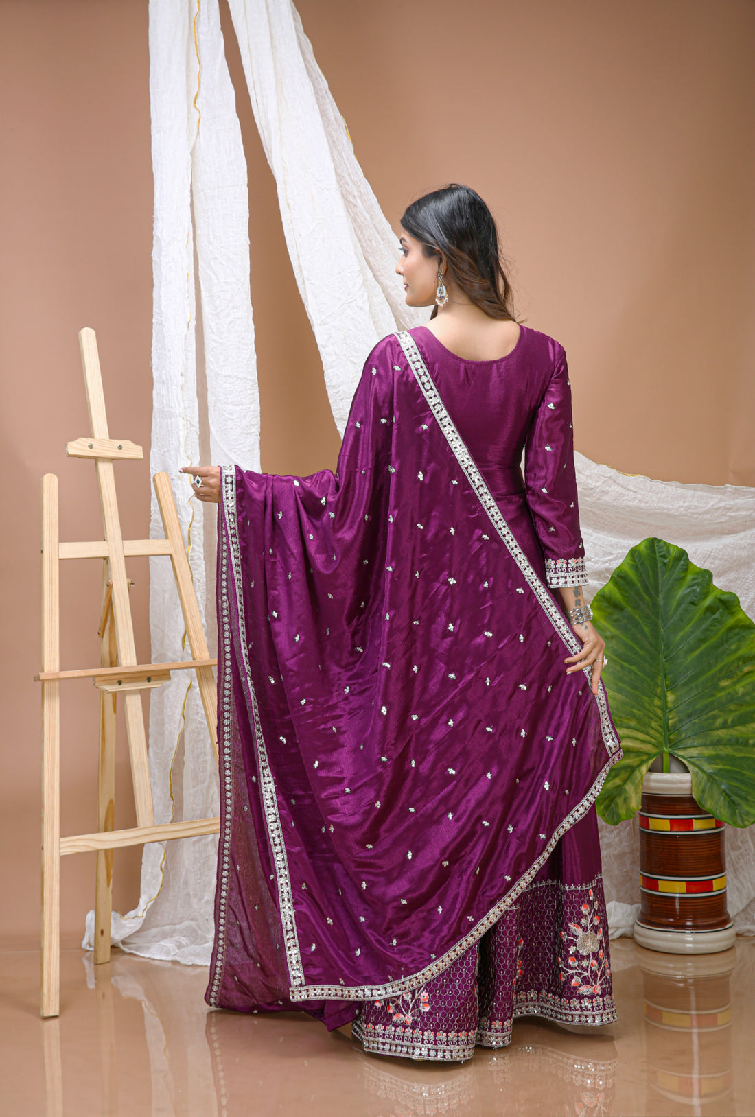 Embroidered Chinon Sharara Suit