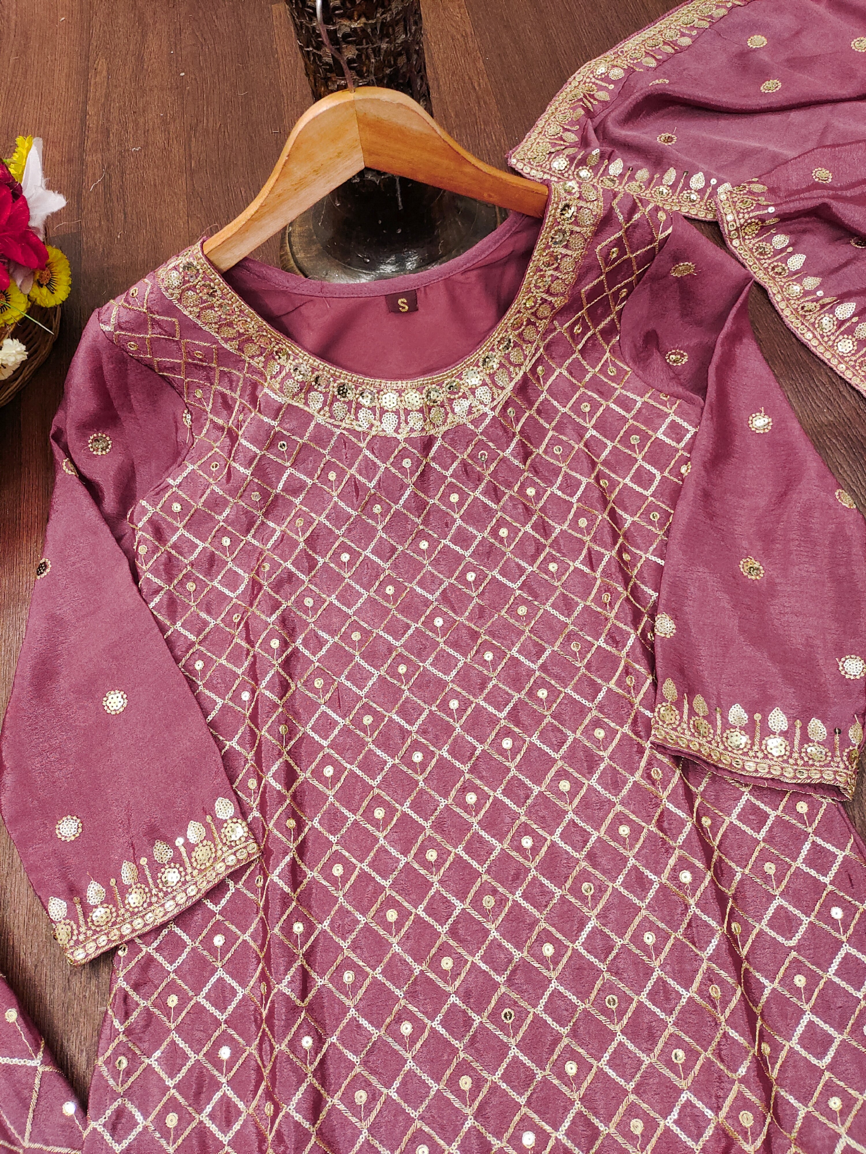 Embroidered Chinon Sharara Suit