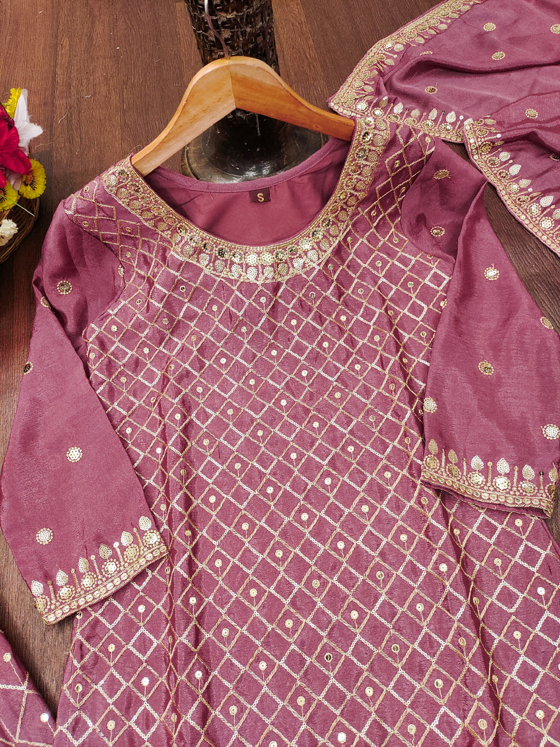 Embroidered Chinon Sharara Suit