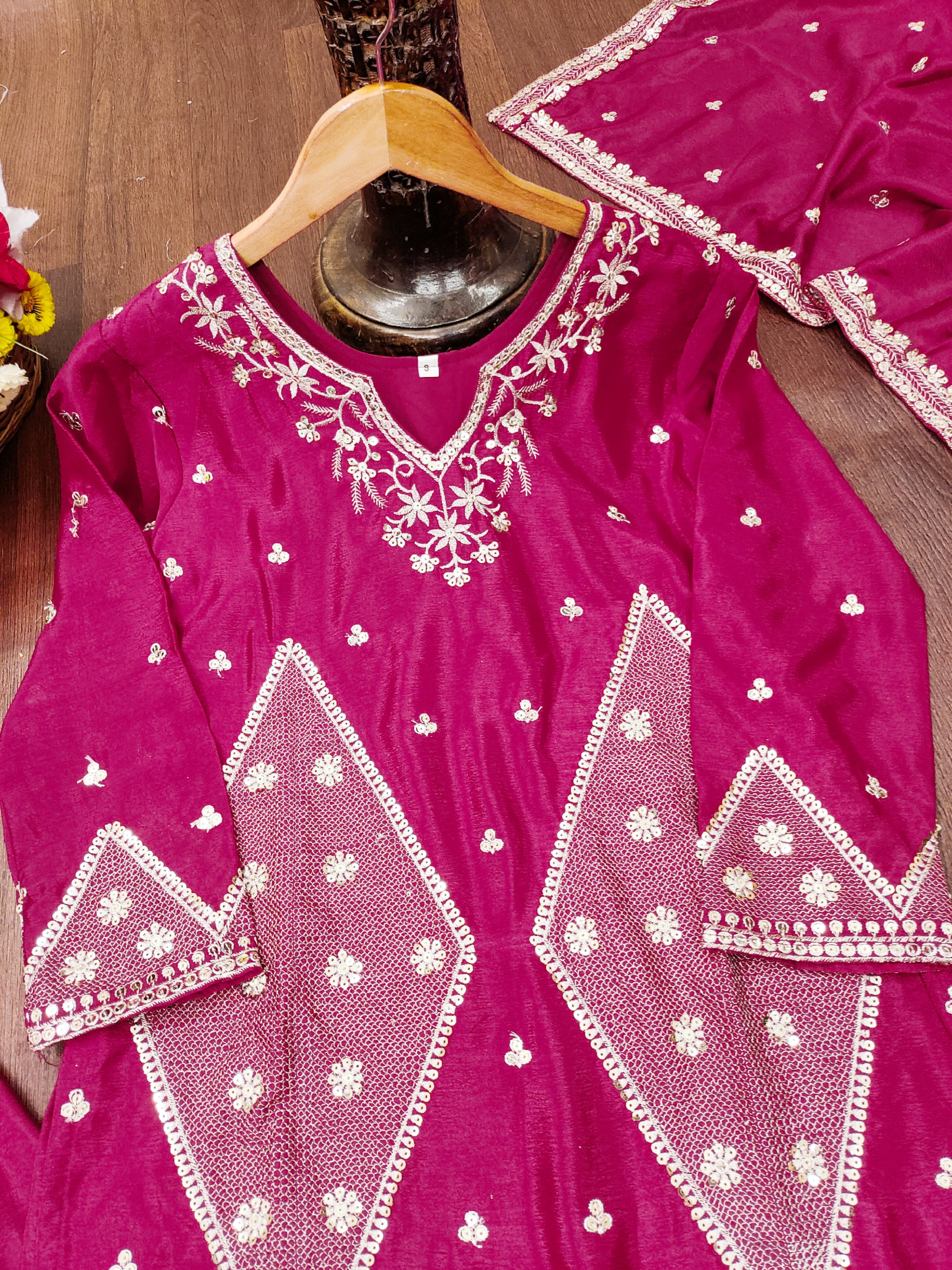 Embroidered Chinon Sharara Suit