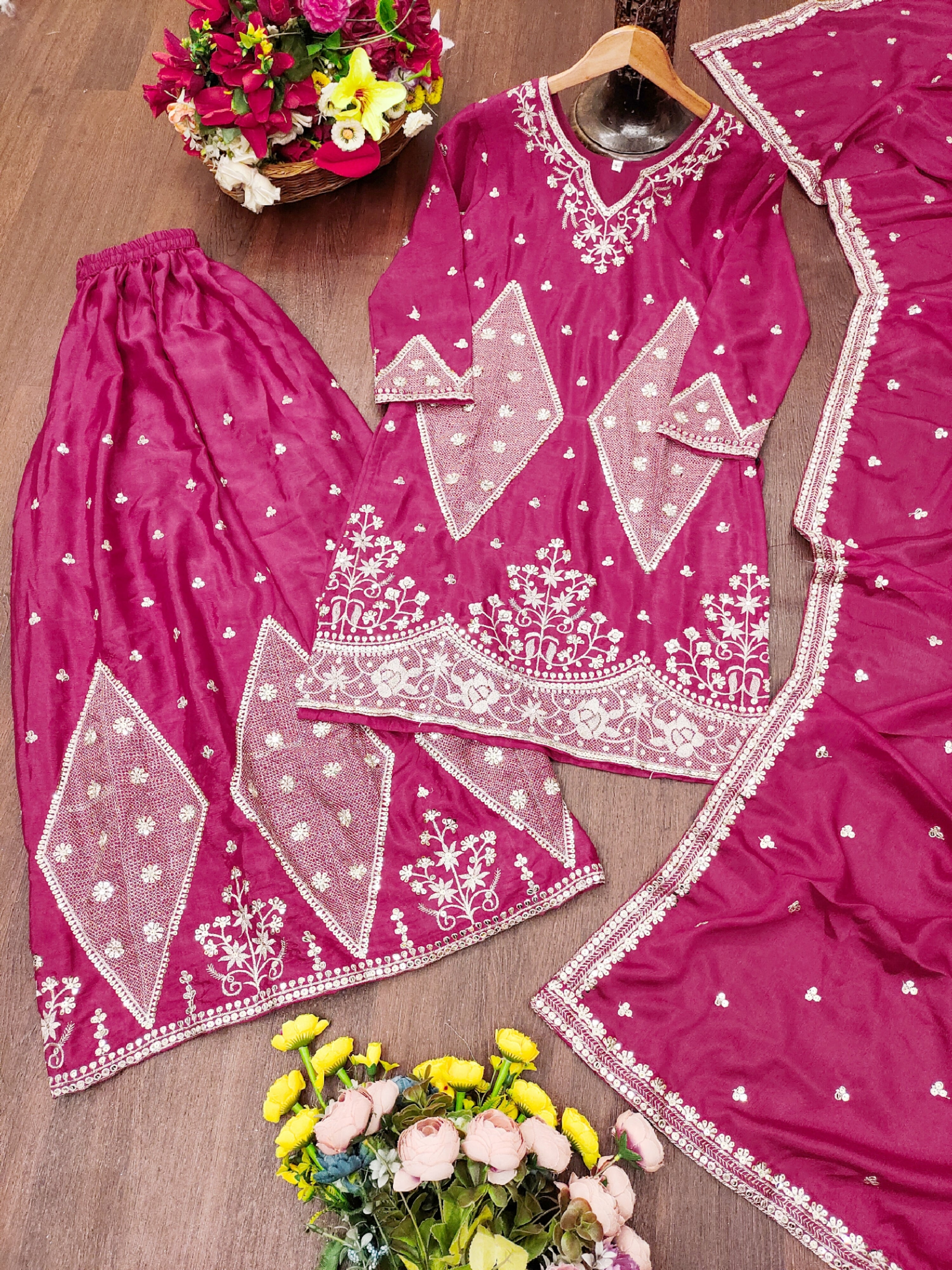 Embroidered Chinon Sharara Suit