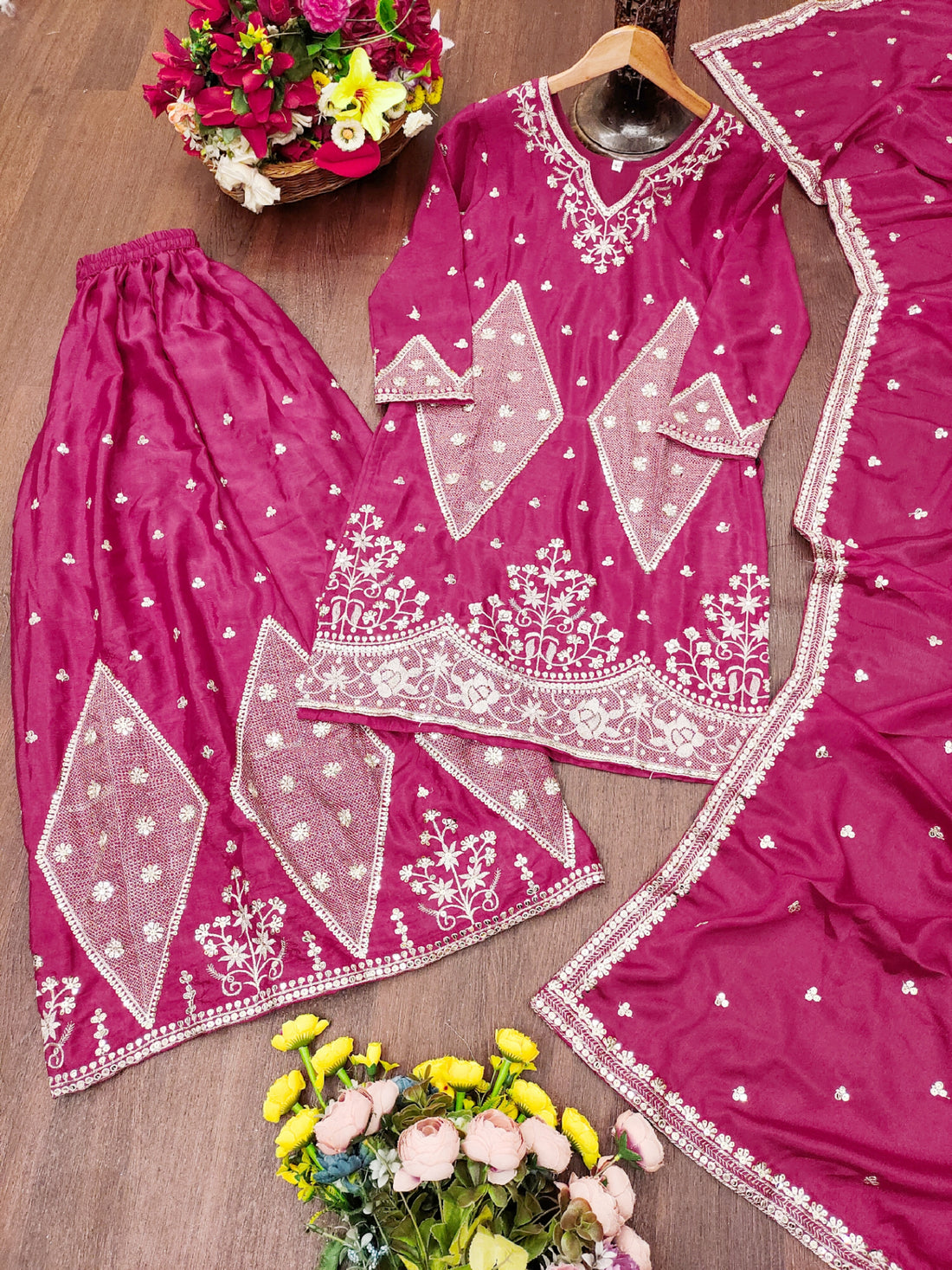Embroidered Chinon Sharara Suit
