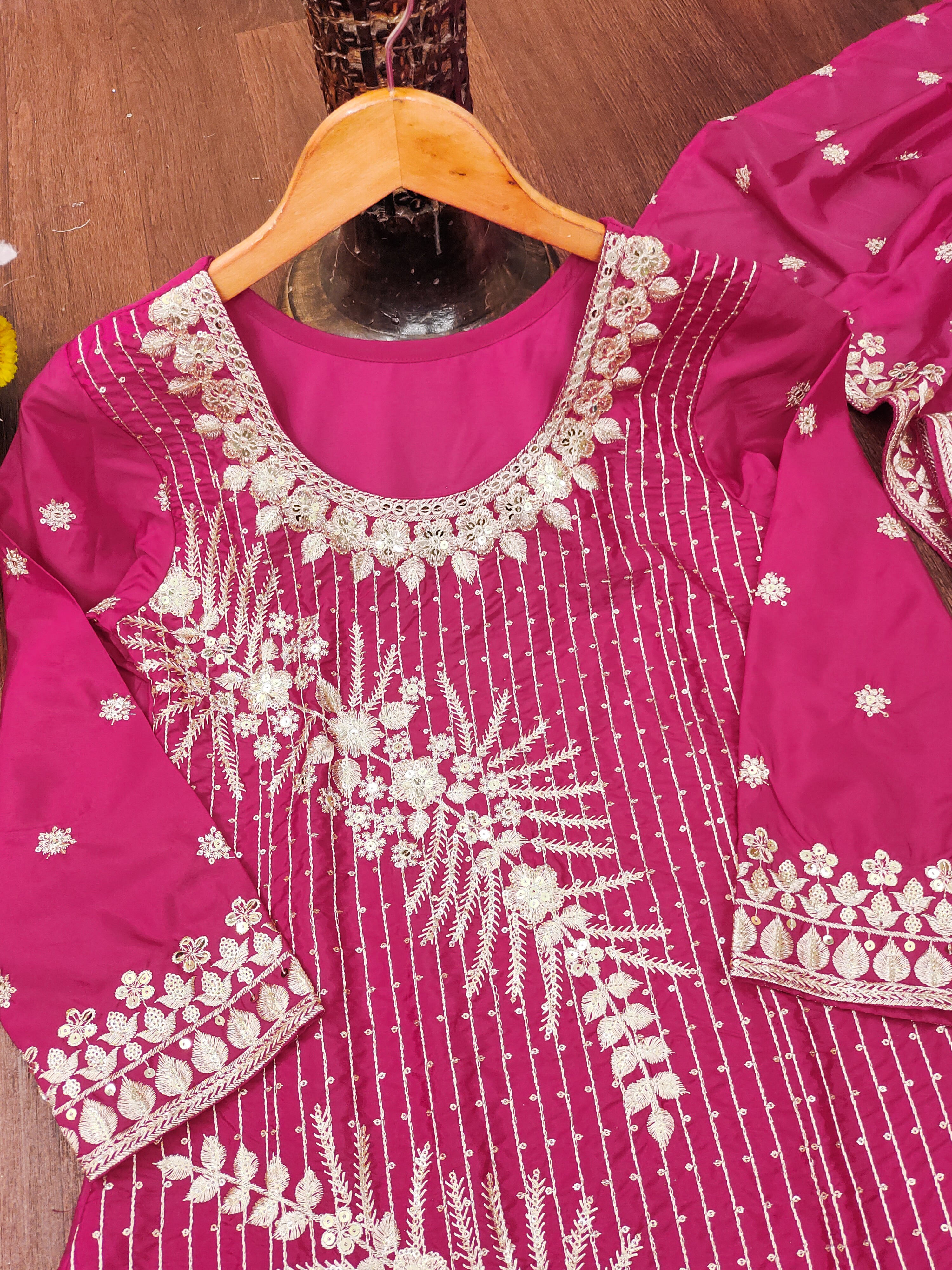 Embroidered Natural Crepe Sharara Suit