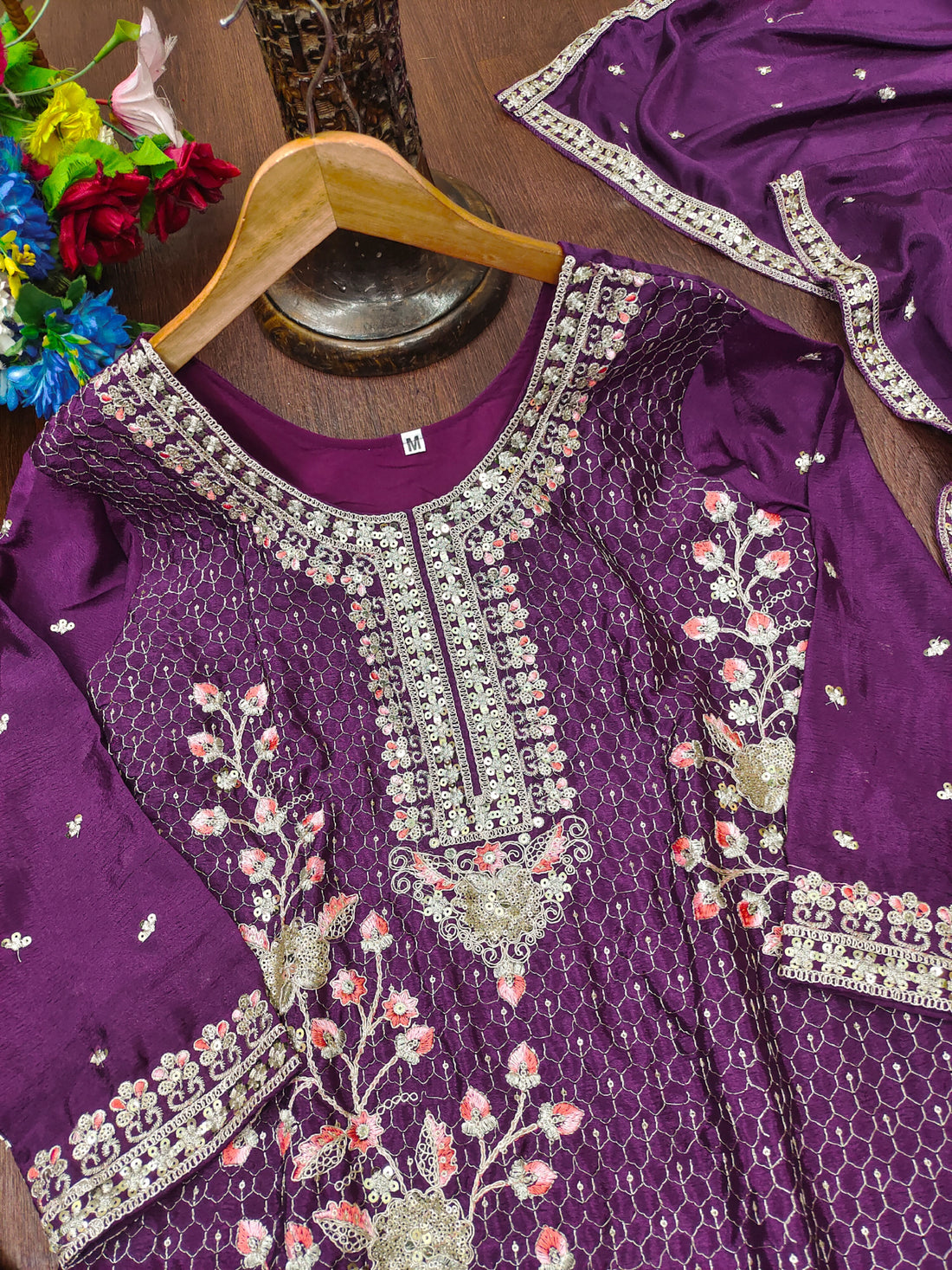 Embroidered Chinon Sharara Suit