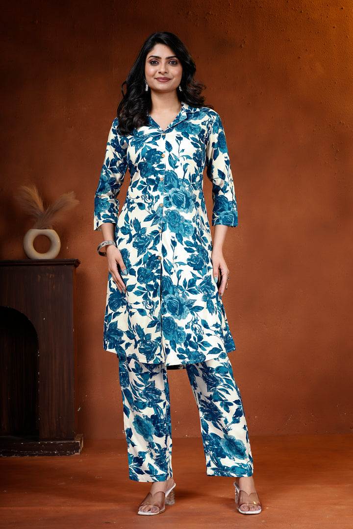 Azure Bloom Pure Cotton Co-Ord Set