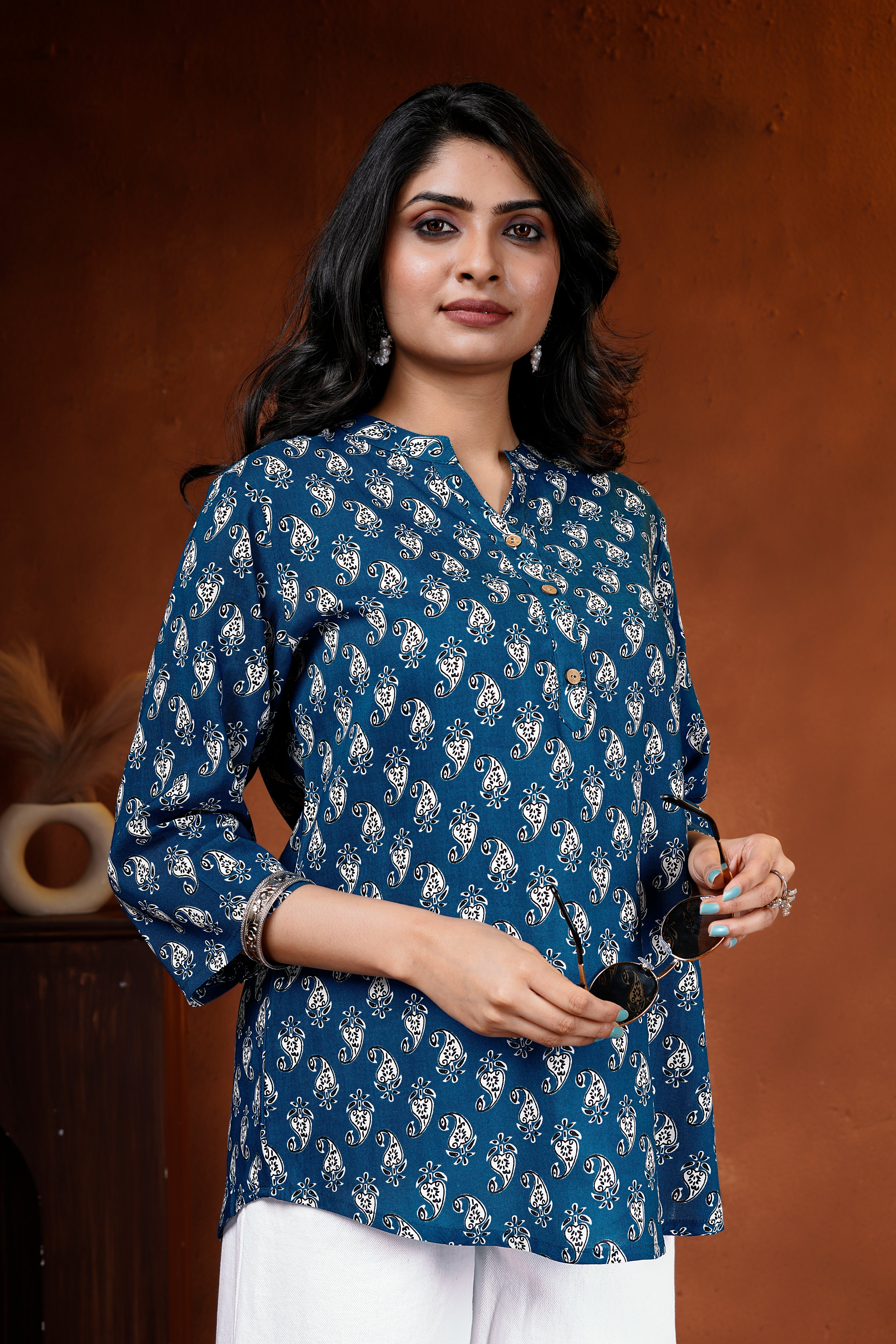 Indigo Paisley Cotton Short Kurti