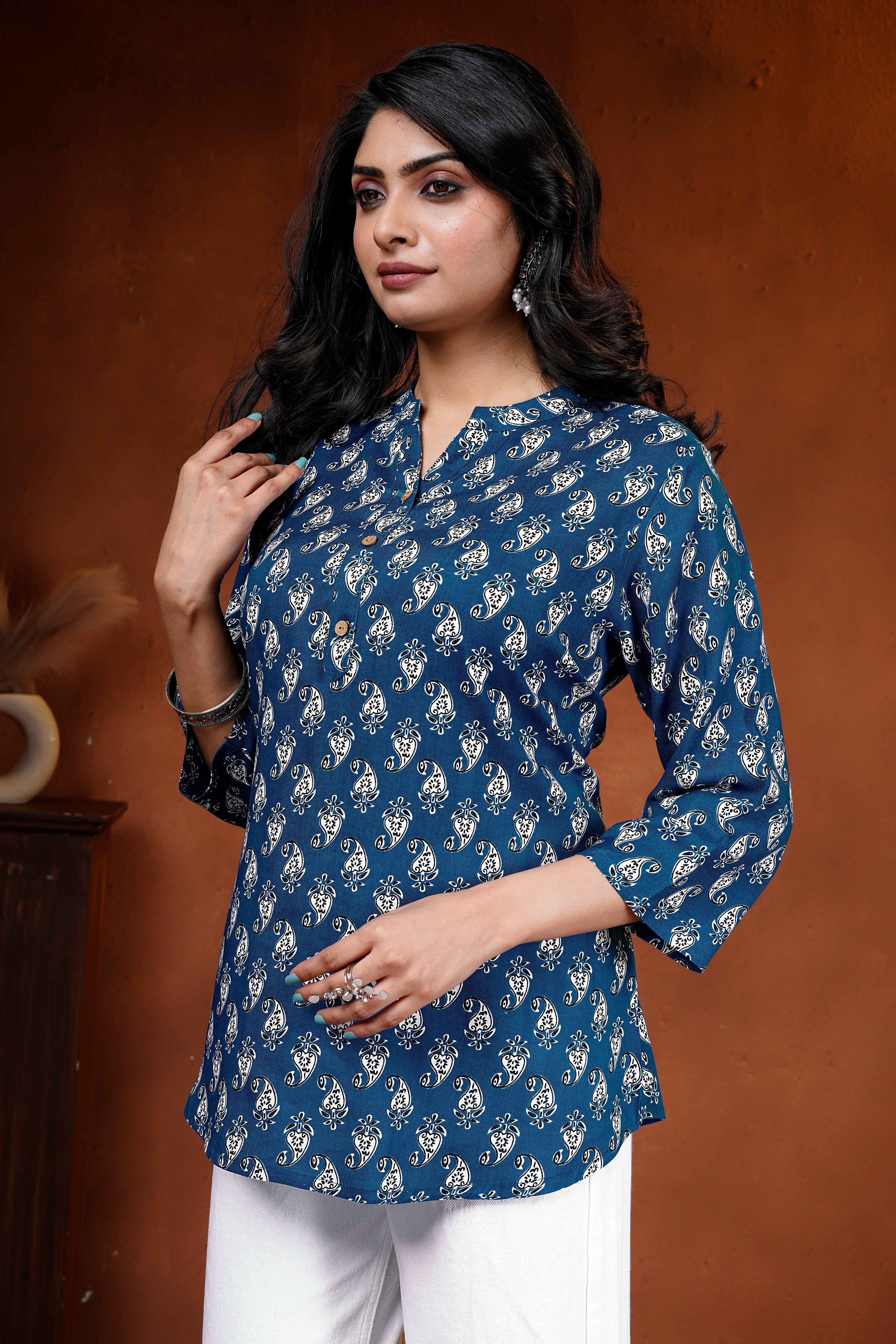 Indigo Paisley Cotton Short Kurti