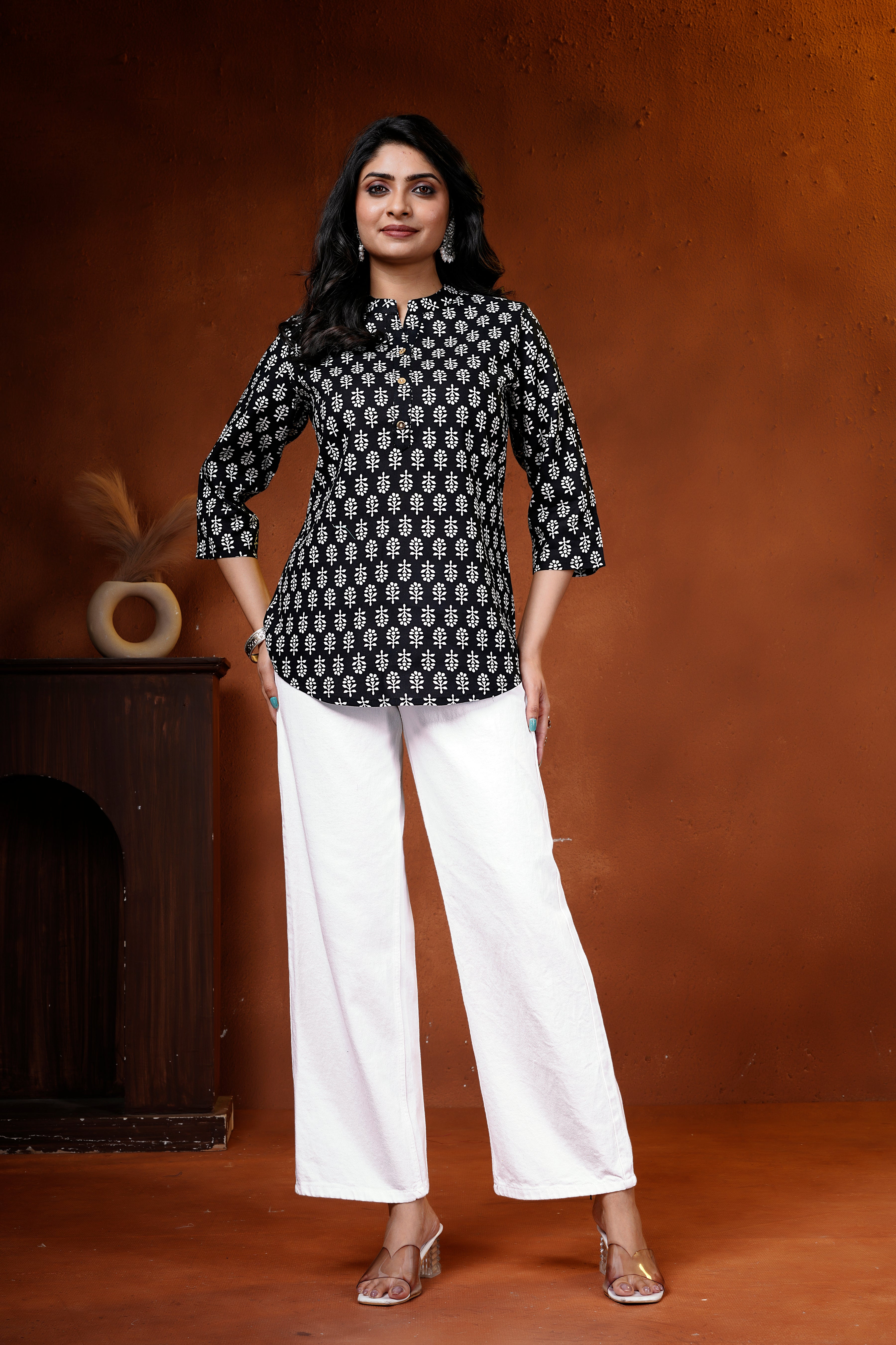 Noir Leaf Cotton Short Kurti