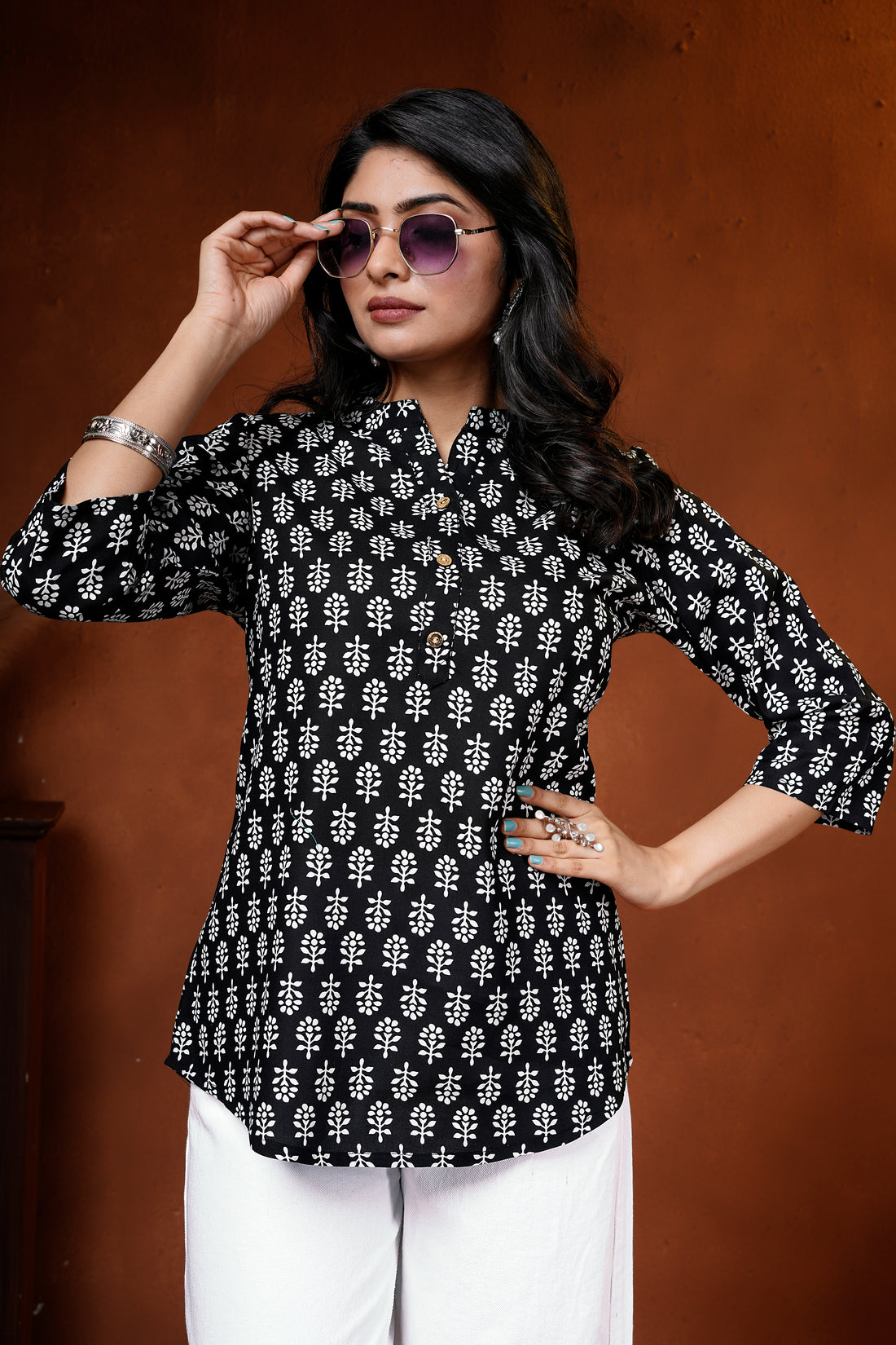 Noir Leaf Cotton Short Kurti
