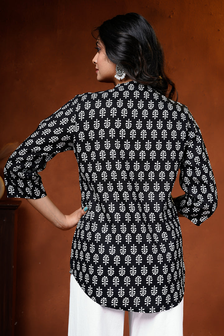 Noir Leaf Cotton Short Kurti