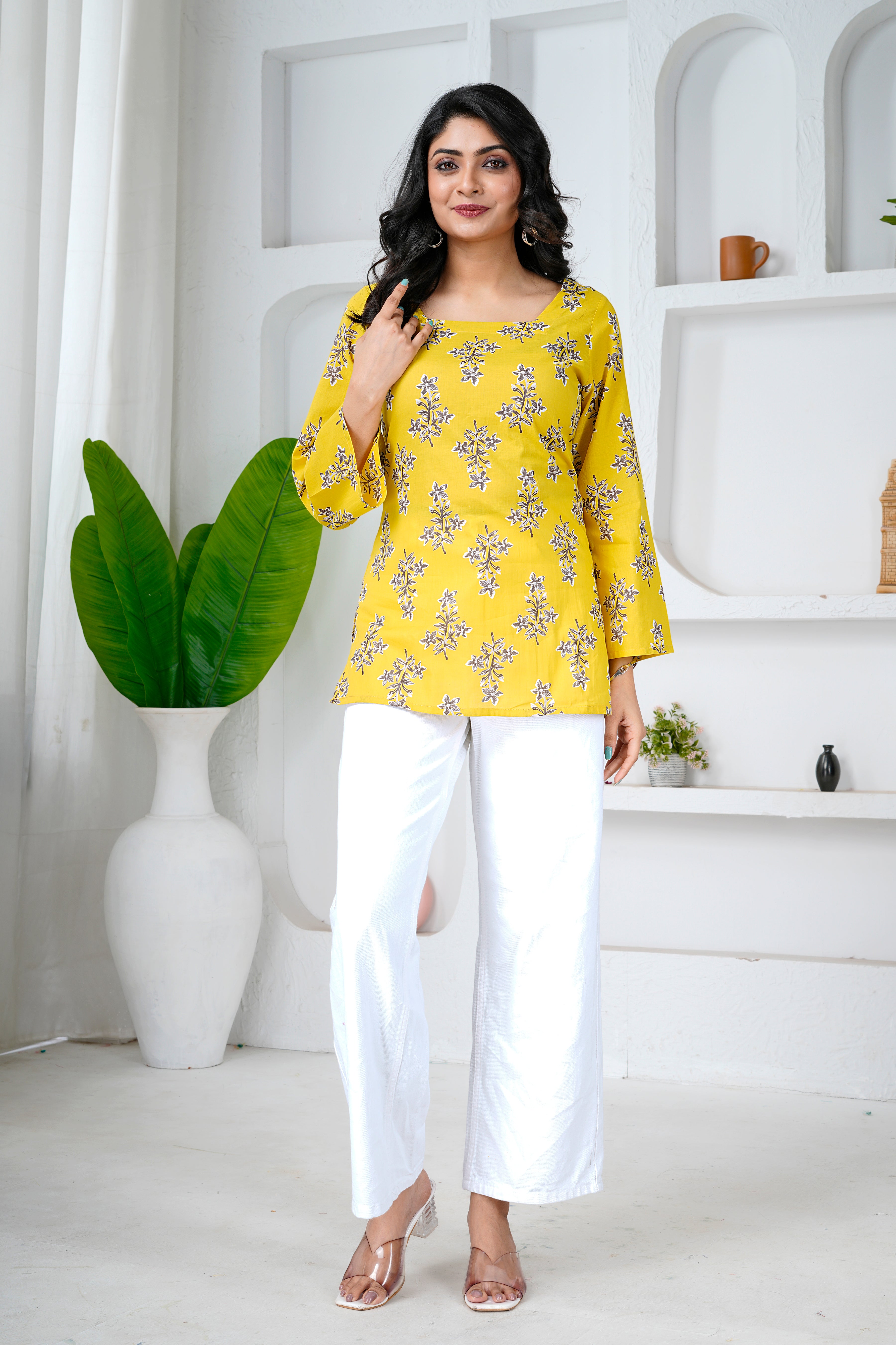 Sunshine Bloom Cotton Short Kurti
