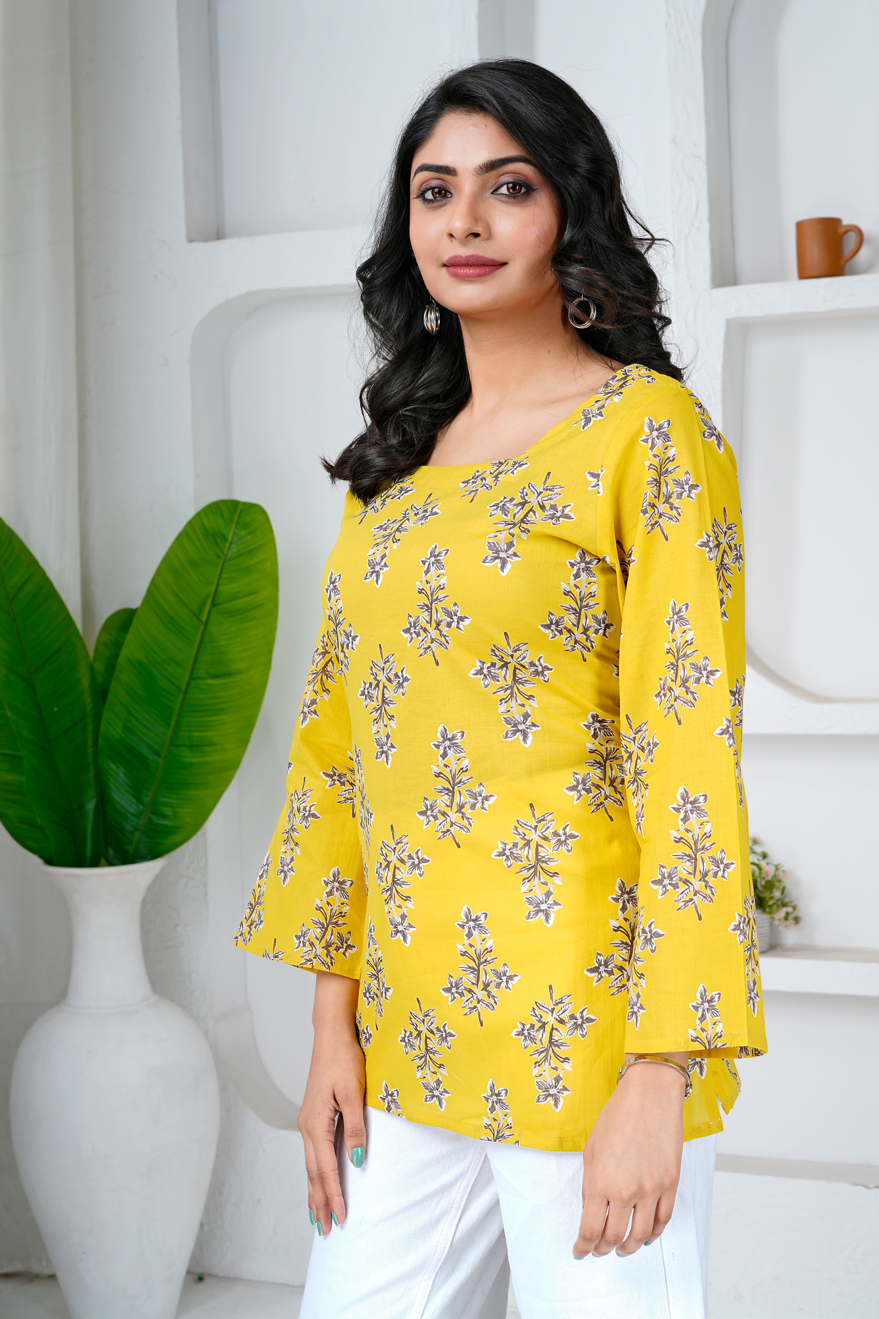Sunshine Bloom Cotton Short Kurti