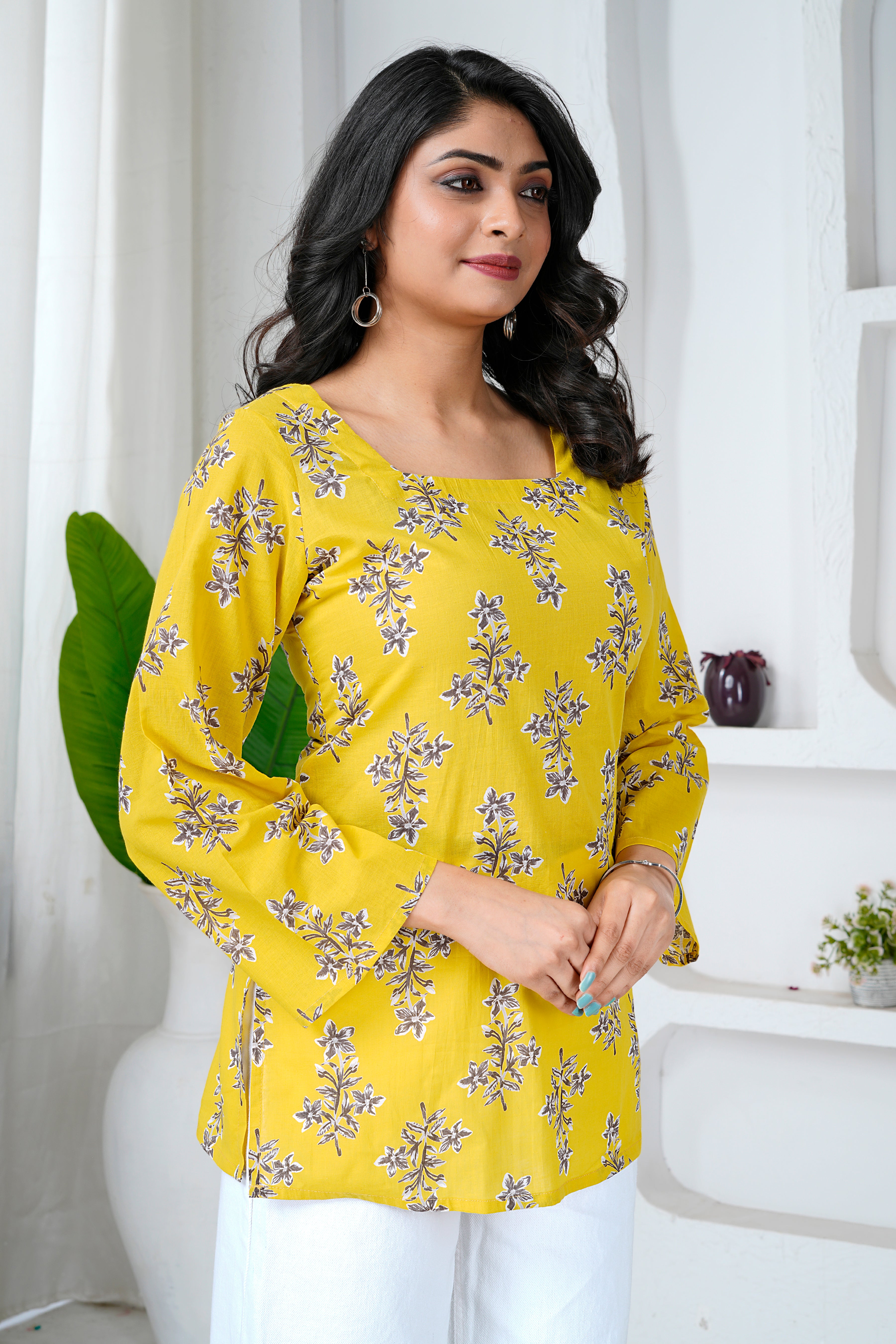 Sunshine Bloom Cotton Short Kurti