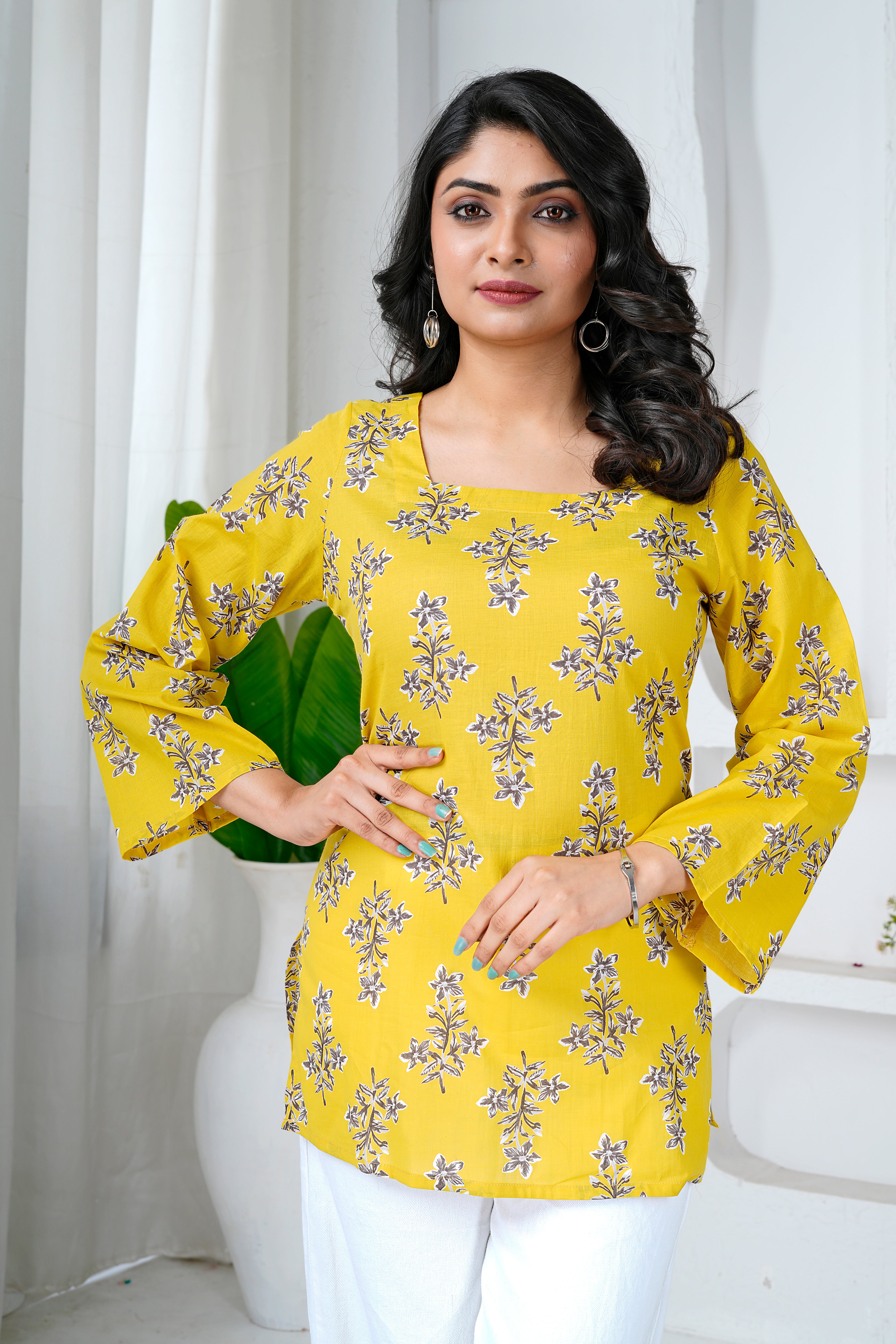 Sunshine Bloom Cotton Short Kurti