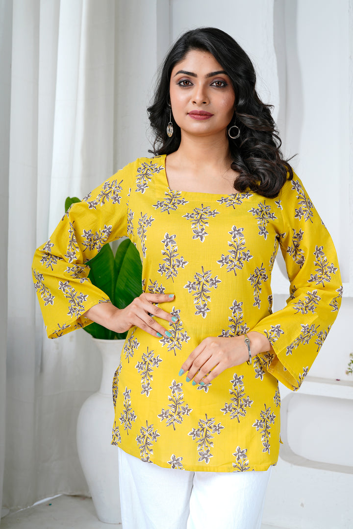Sunshine Bloom Cotton Short Kurti