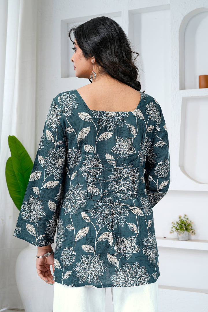Floral Print Cotton Short Kurti