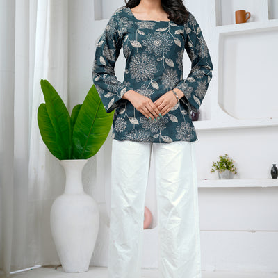 Floral Print Cotton Short Kurti