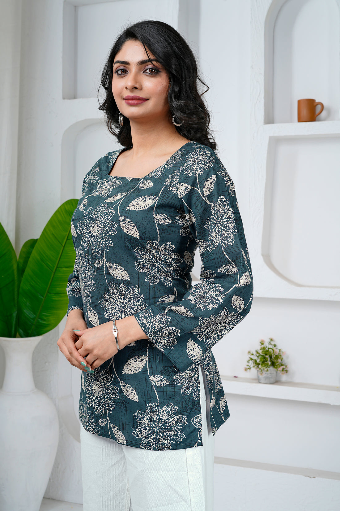 Floral Print Cotton Short Kurti