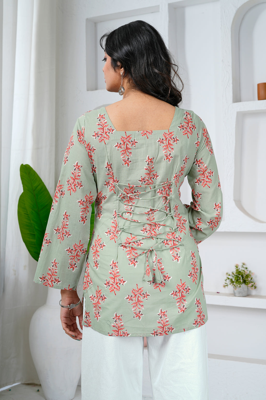 Sage Bloom Cotton Short Kurti