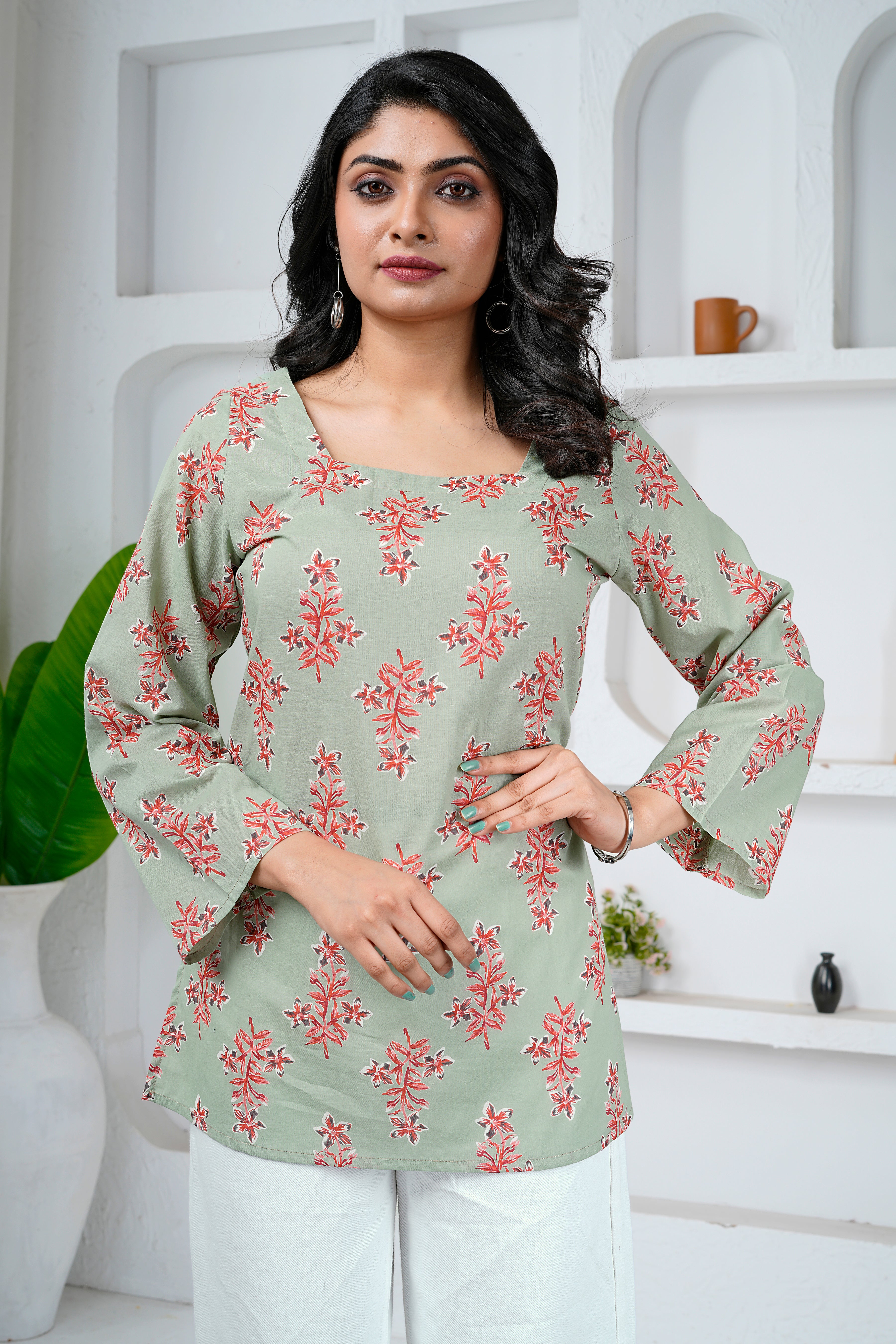 Sage Bloom Cotton Short Kurti
