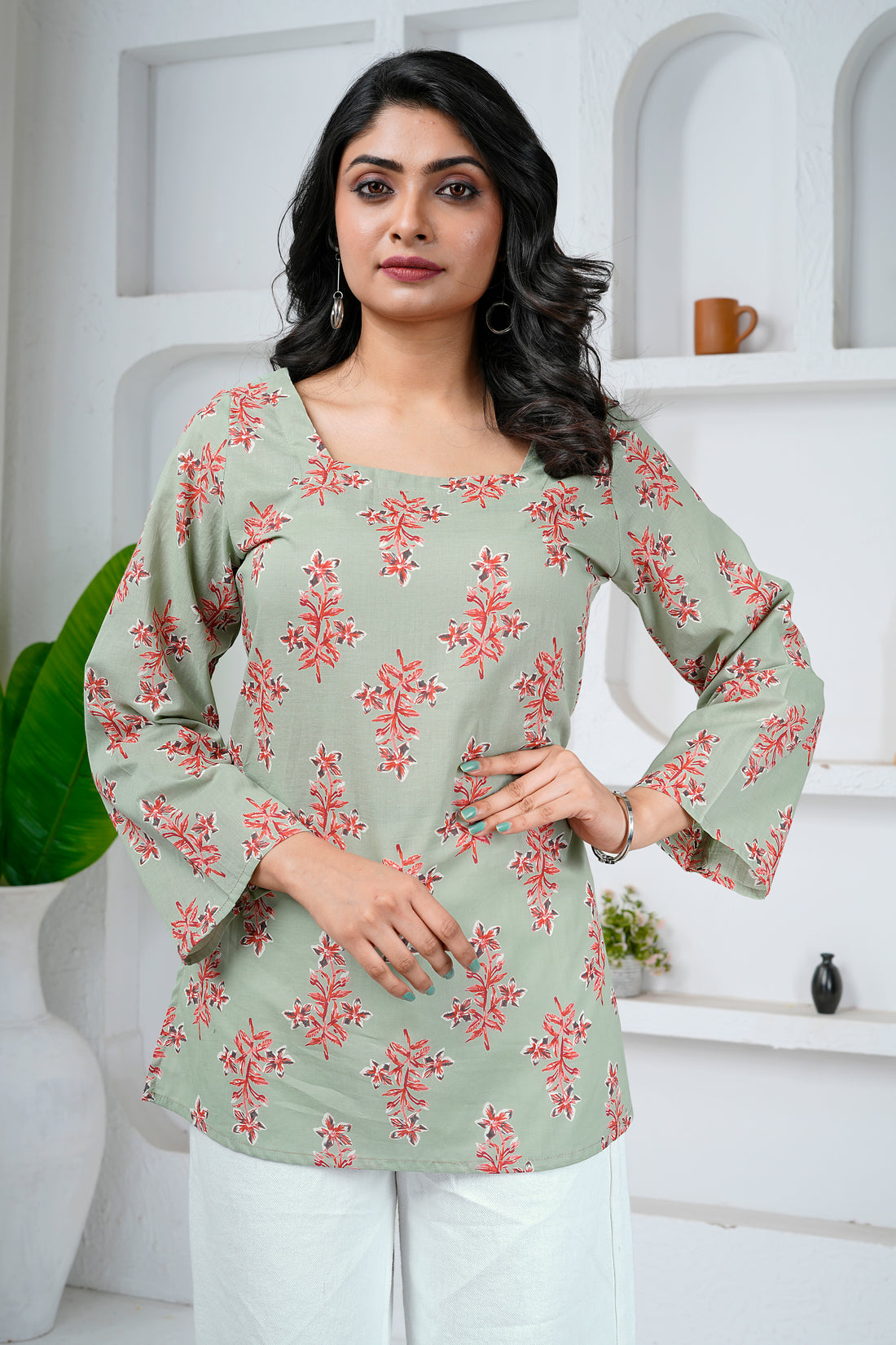 Sage Bloom Cotton Short Kurti