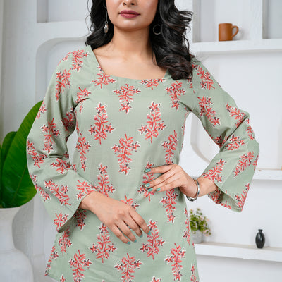Sage Bloom Cotton Short Kurti