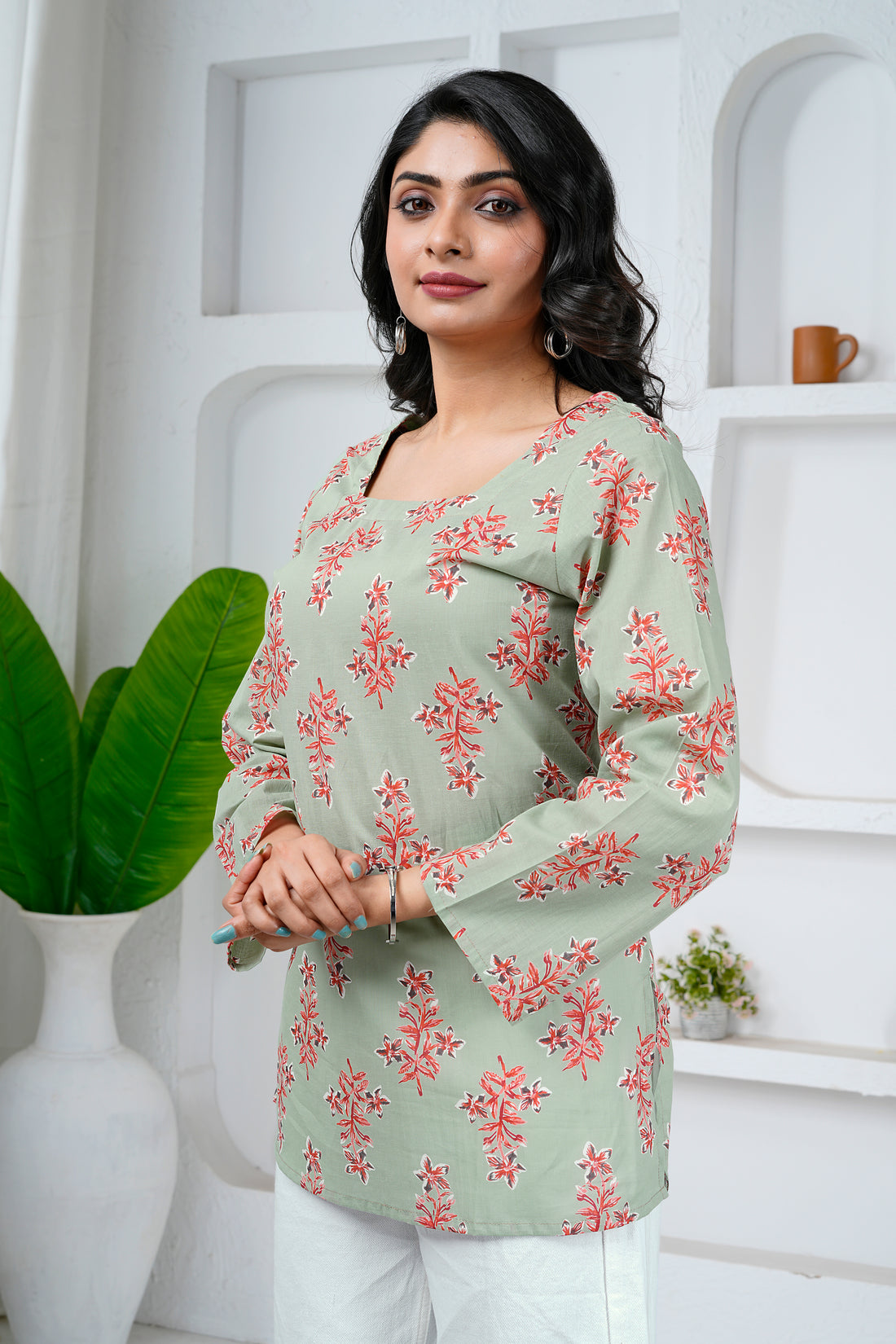 Sage Bloom Cotton Short Kurti