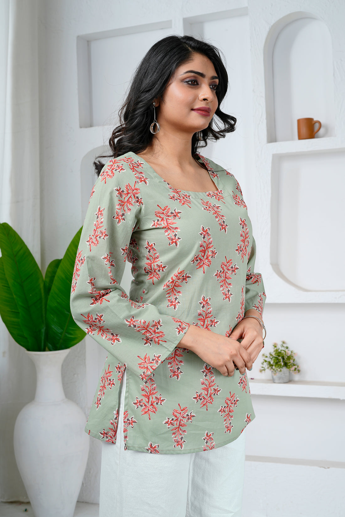 Sage Bloom Cotton Short Kurti