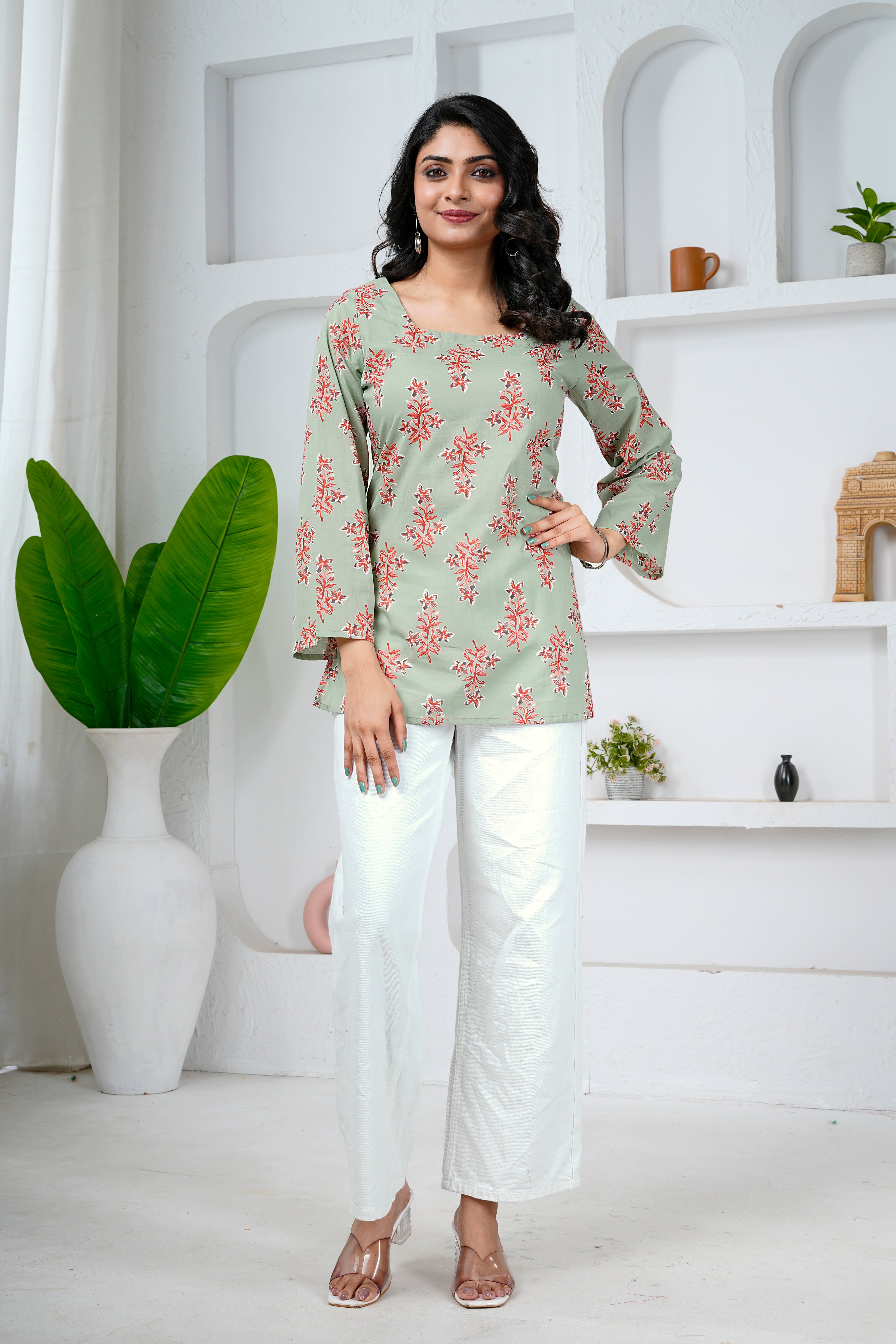 Sage Bloom Cotton Short Kurti