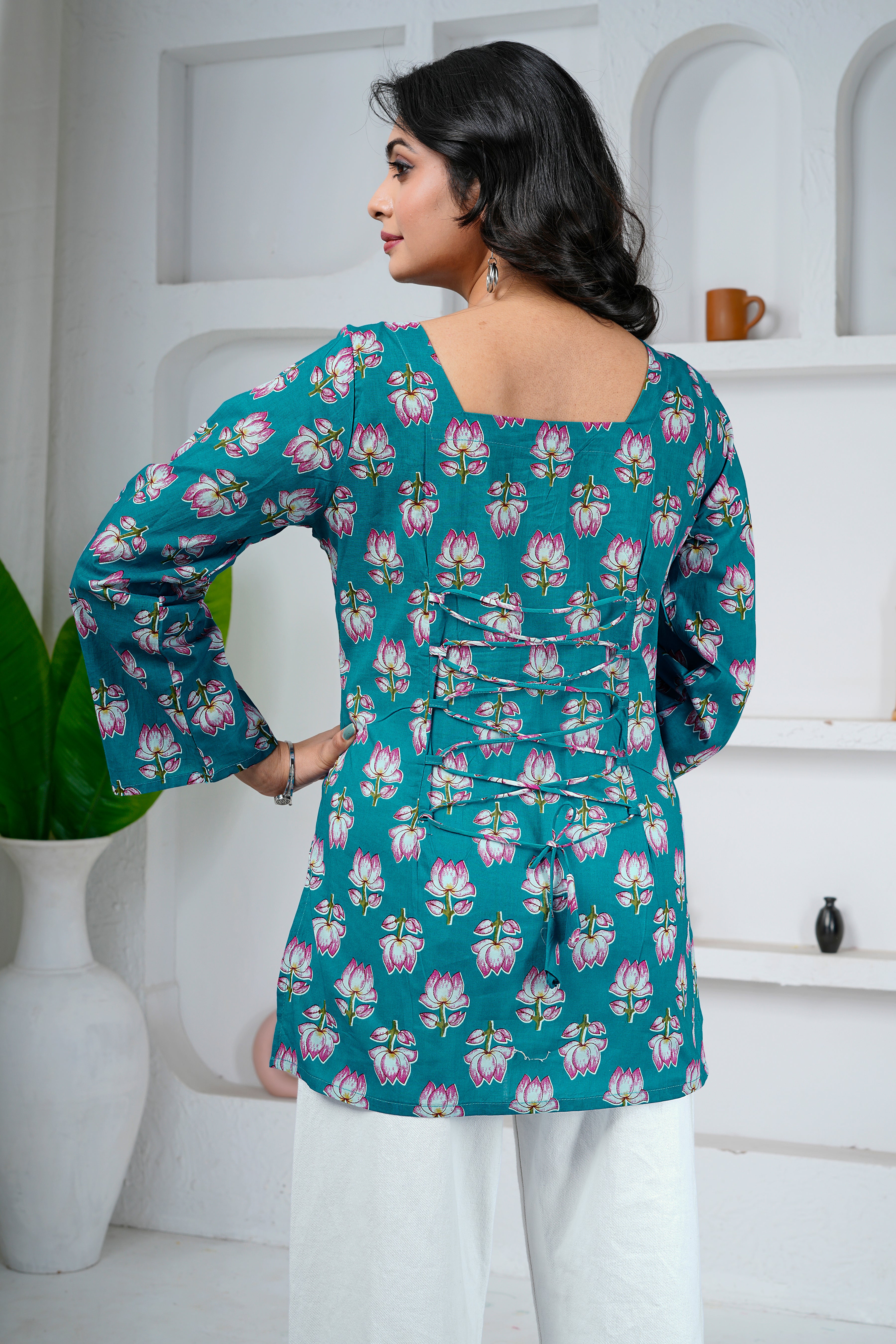 Lotus Bloom Cotton Short Kurti