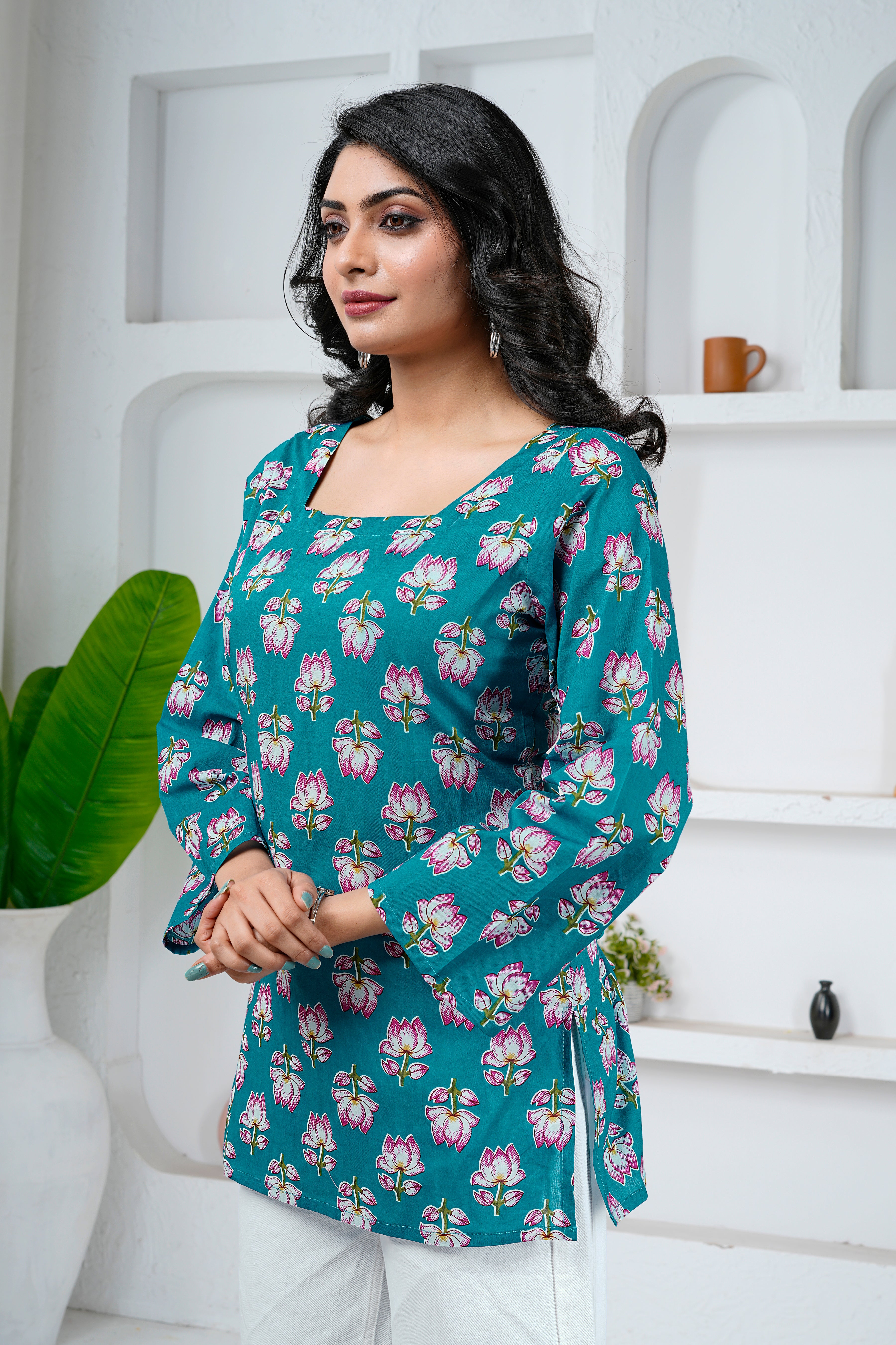 Lotus Bloom Cotton Short Kurti