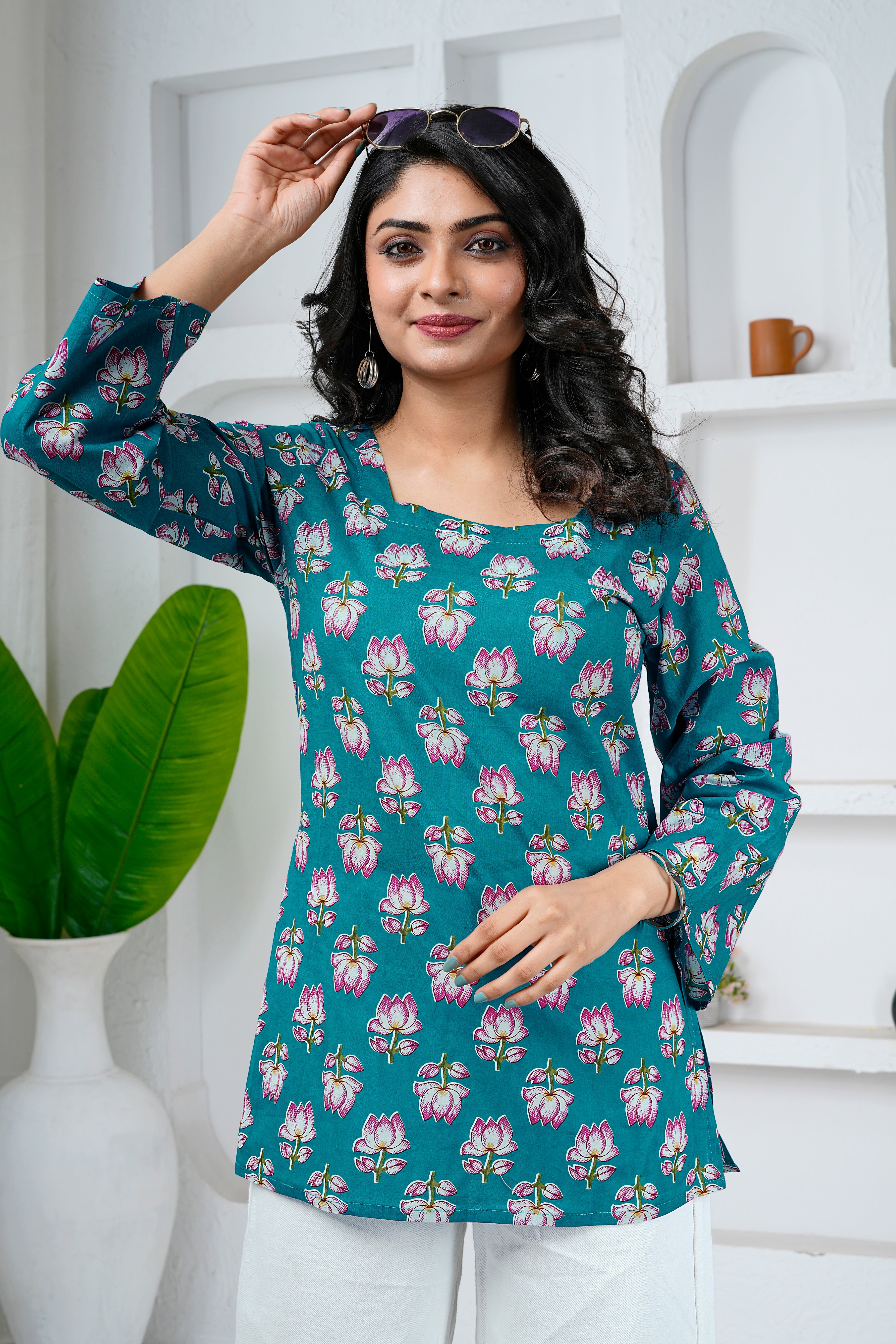 Lotus Bloom Cotton Short Kurti