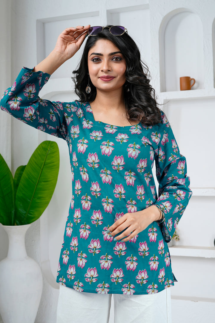 Lotus Bloom Cotton Short Kurti