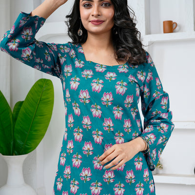 Lotus Bloom Cotton Short Kurti