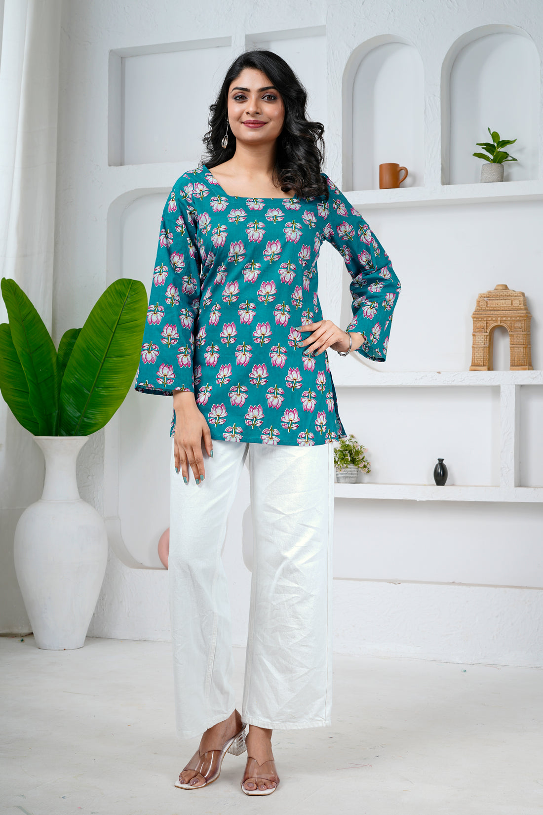 Lotus Bloom Cotton Short Kurti