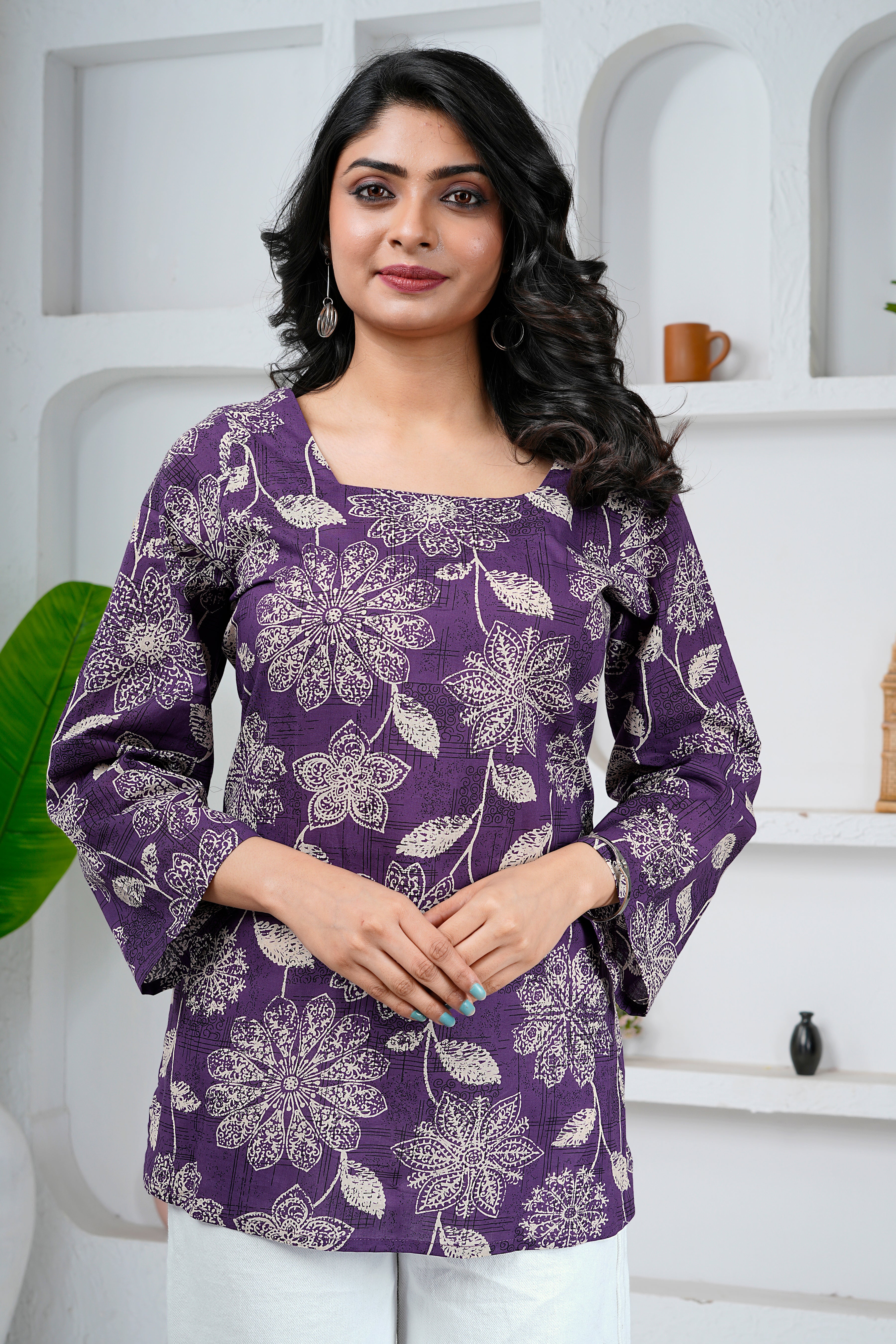 Floral Print Cotton Short Kurti