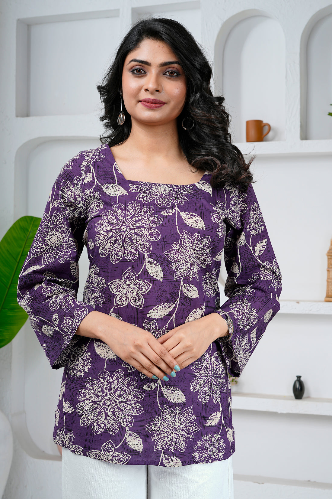Floral Print Cotton Short Kurti