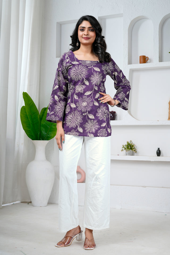 Floral Print Cotton Short Kurti