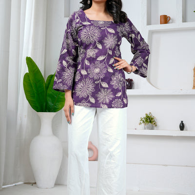 Floral Print Cotton Short Kurti