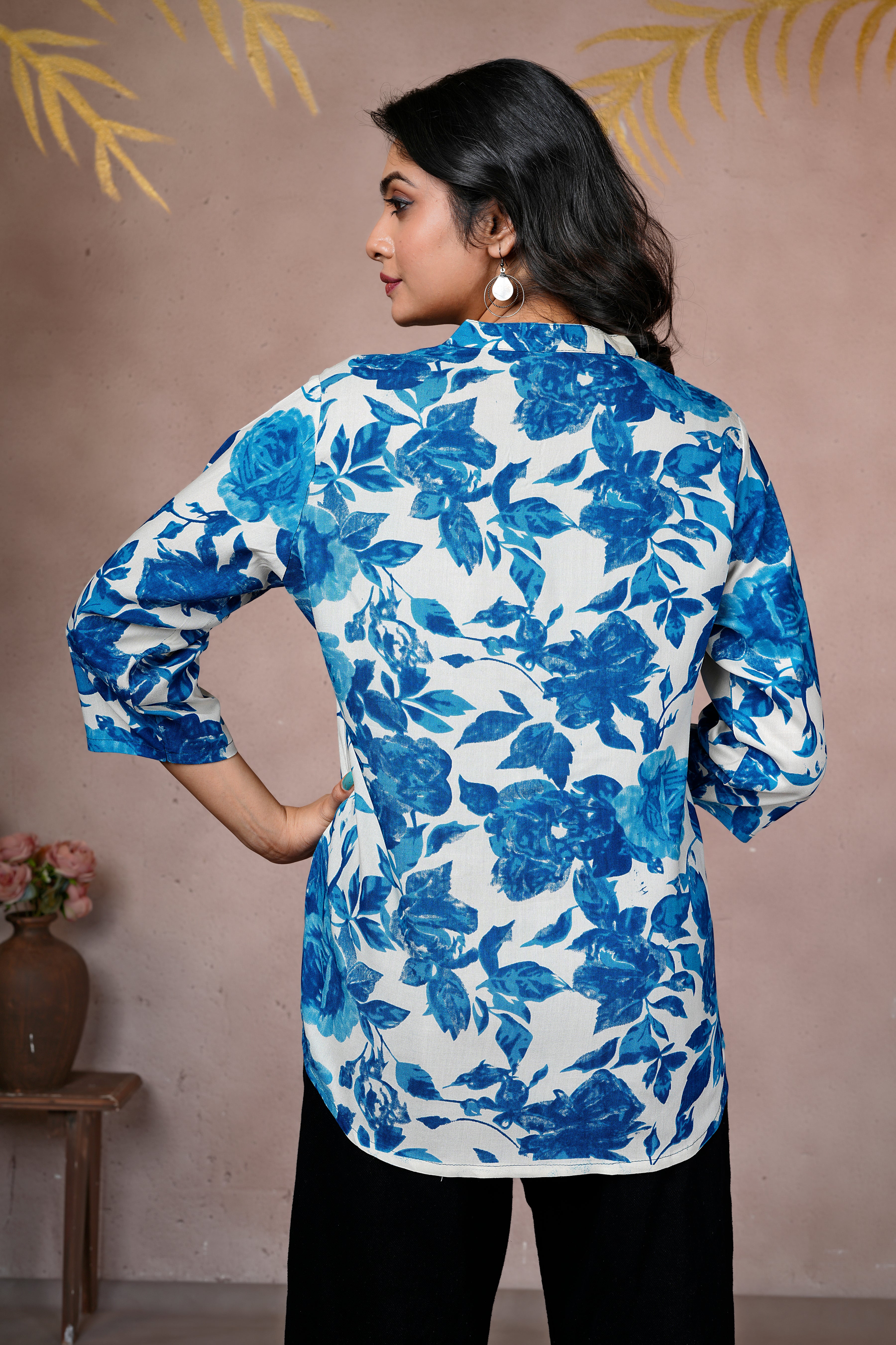 Azure Bloom Cotton Short Kurti