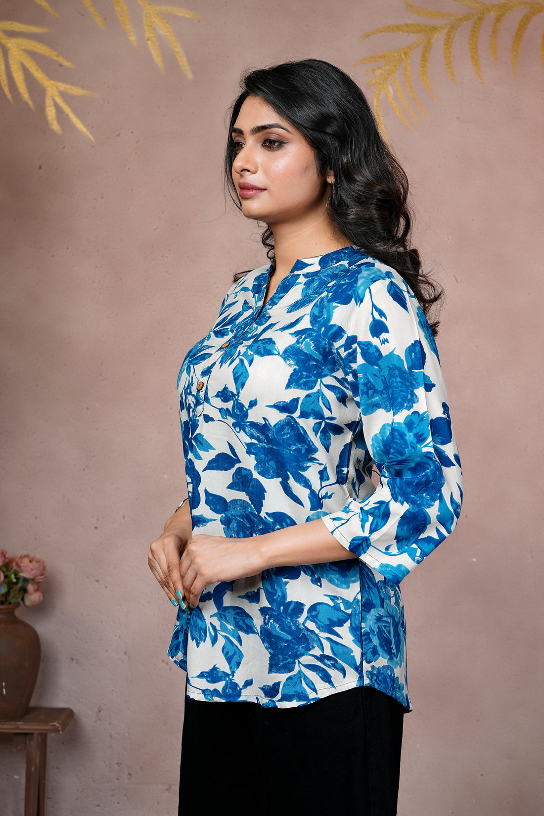 Azure Bloom Cotton Short Kurti