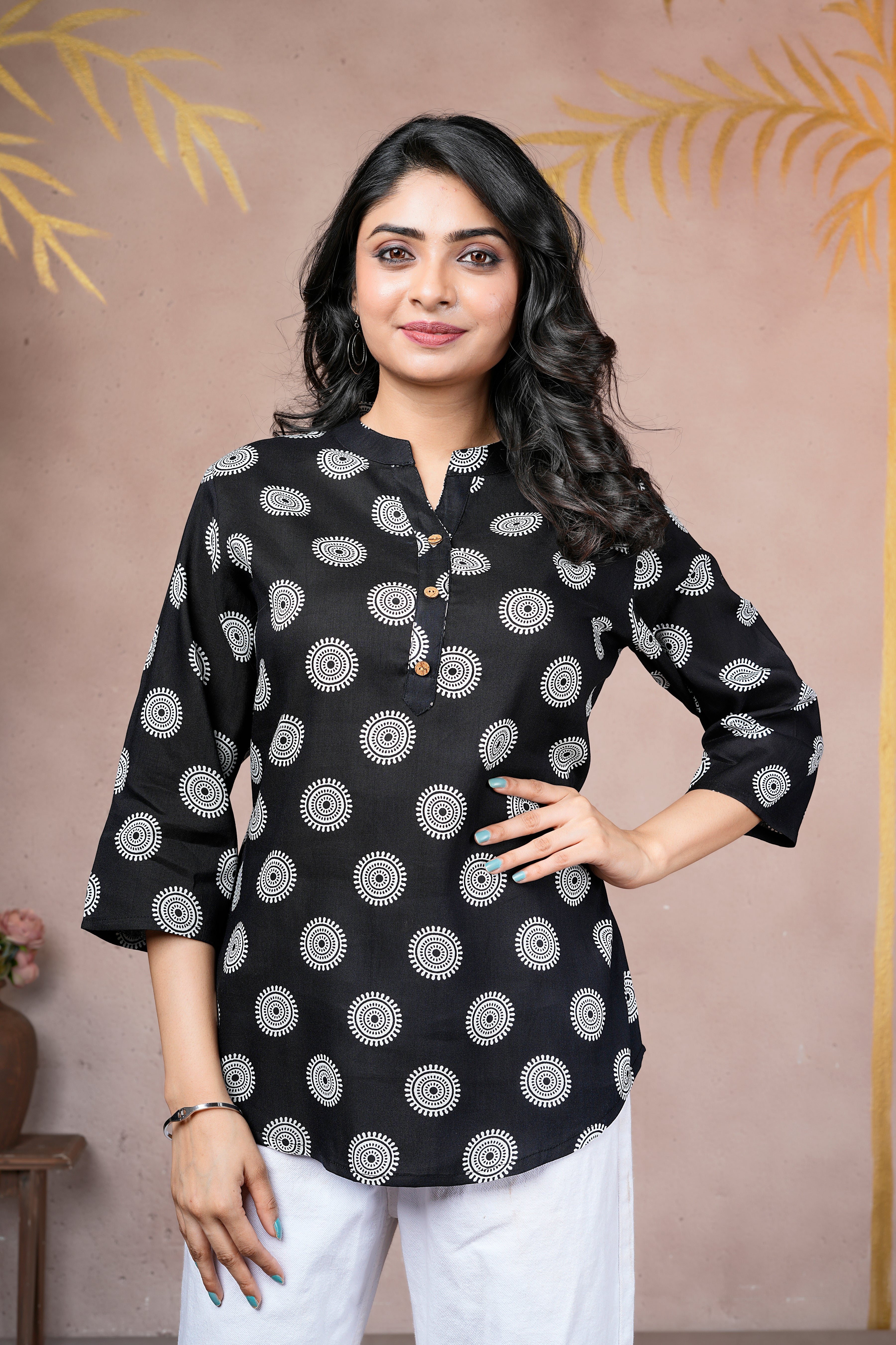 Midnight Motif Cotton Short Kurti