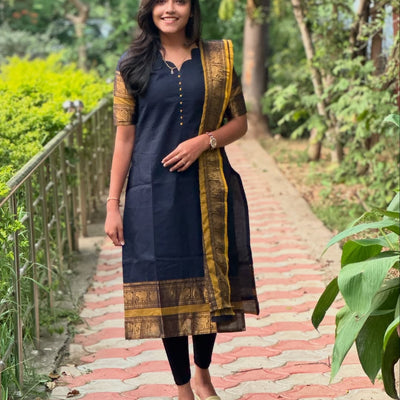 Royal Navy Kanchi Cotton Kurta Dupatta Set