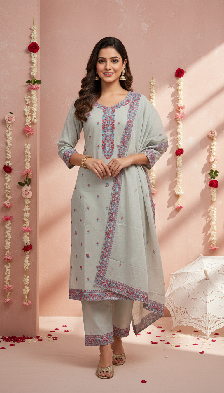 Elegant Embroidered Kurta Set with Dupatta