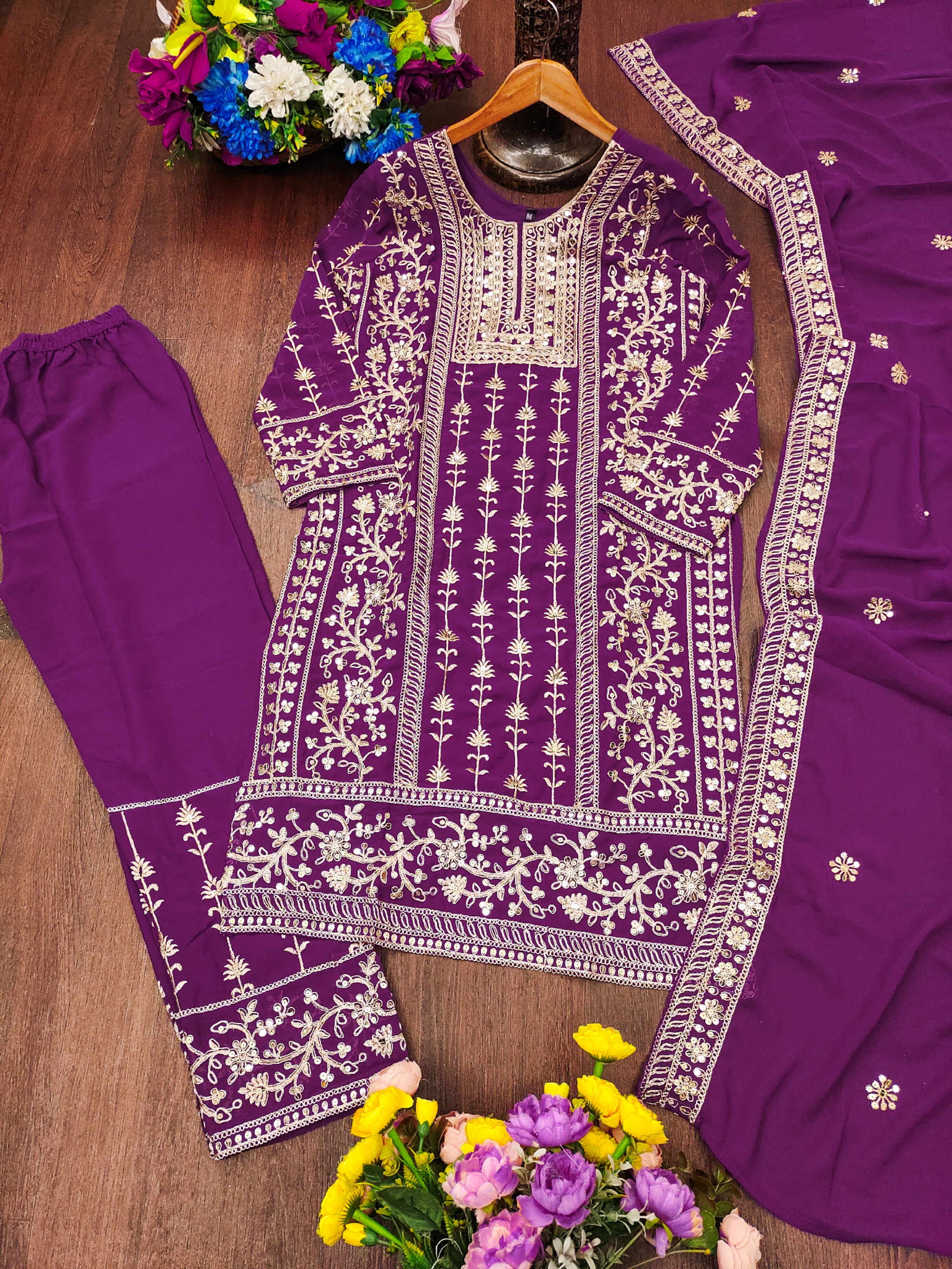 Embroidered Fox Georgette Suit Set