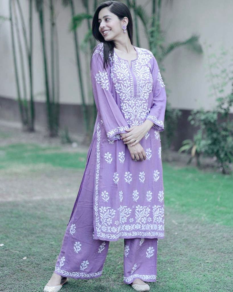 Embroidered Rayon Kurti Pant Set