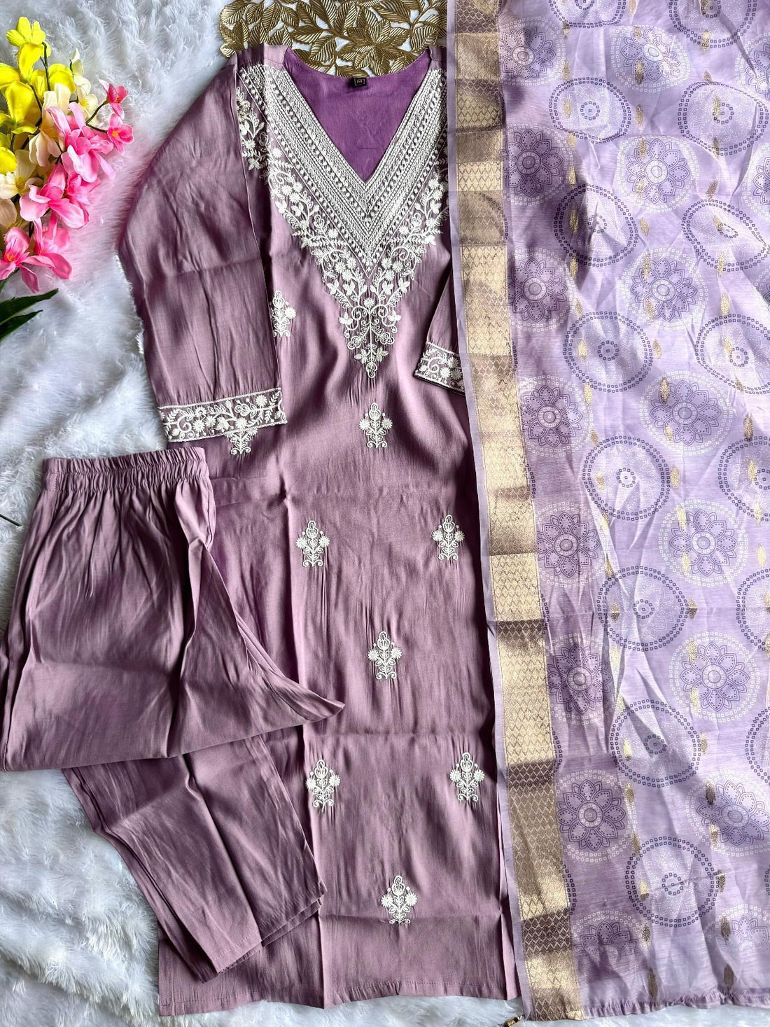 Lavender Grace Roman Silk Suit Set