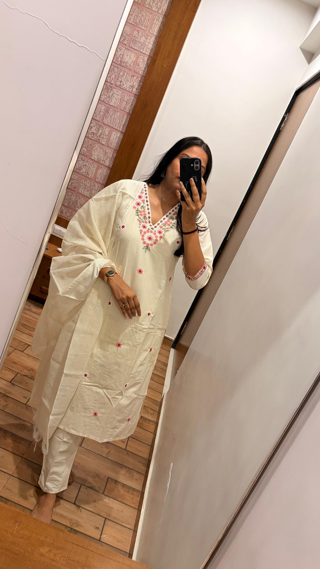 White Aura Khadi Cotton Suit Set