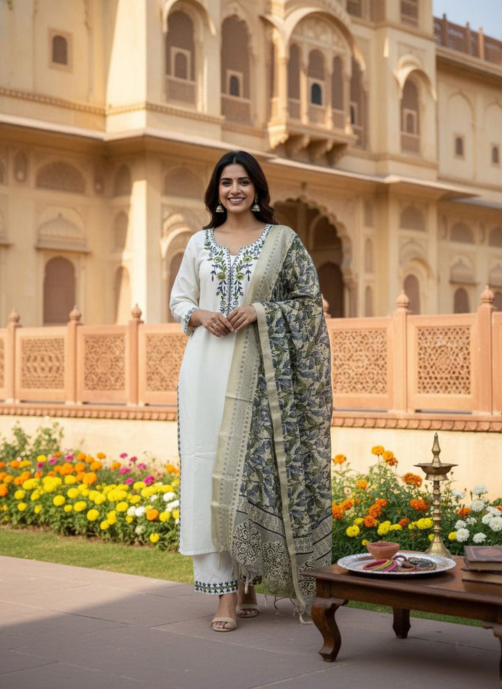 Heritage Bloom Khadi Cotton Suit Set