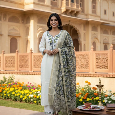 Heritage Bloom Khadi Cotton Suit Set